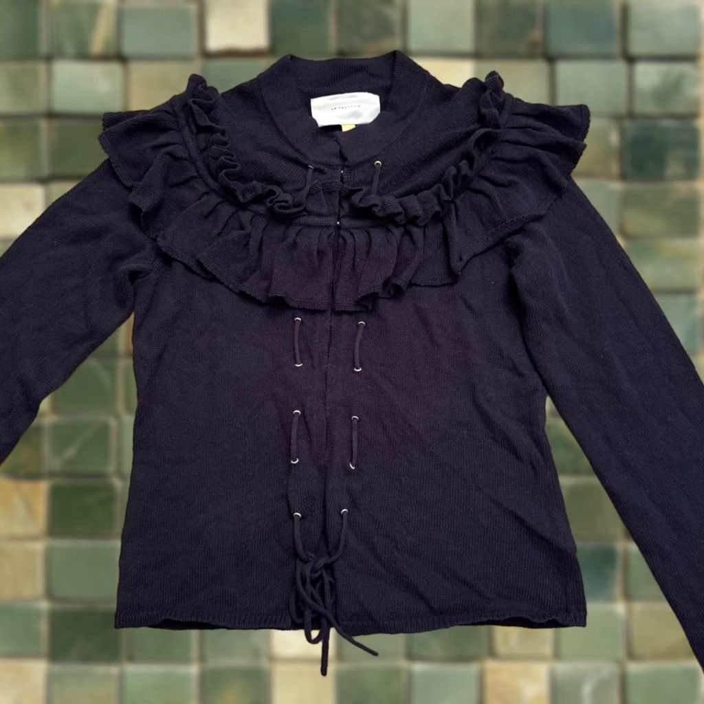 Anthropologie **Leofdottir Blue L Size Long Sleeve Ruffle Cardigan Sweater** User: Leofdottir Blue L Size Long Sleeve Ruffle Cardigan Sweater Size L / US 10 / IT 46 - 1 Thumbnail
