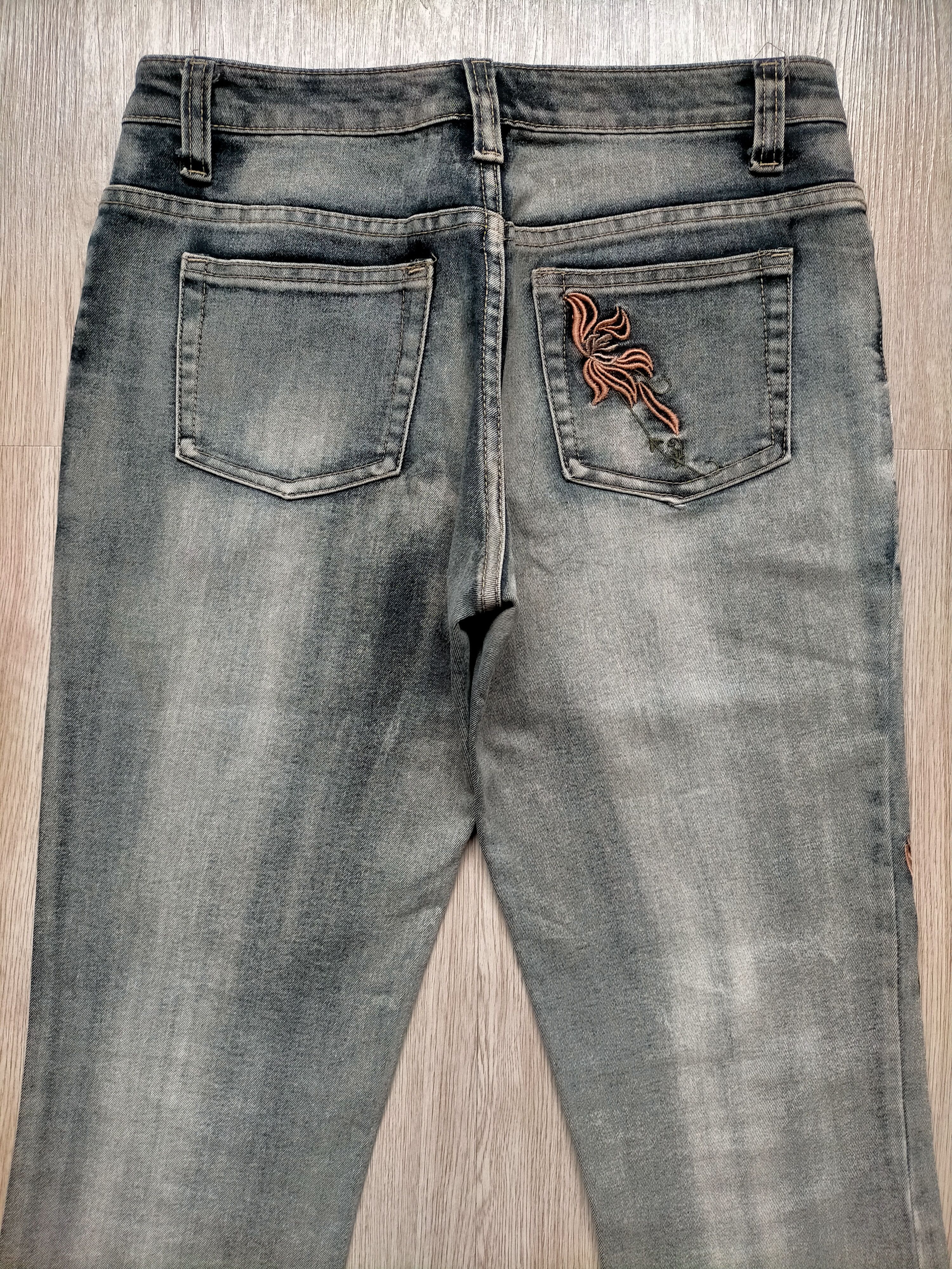 Japanese Brand Flare Jeans Embroidered floral Low rise Stretch Denim Size US 30 / EU 46 - 11 Thumbnail