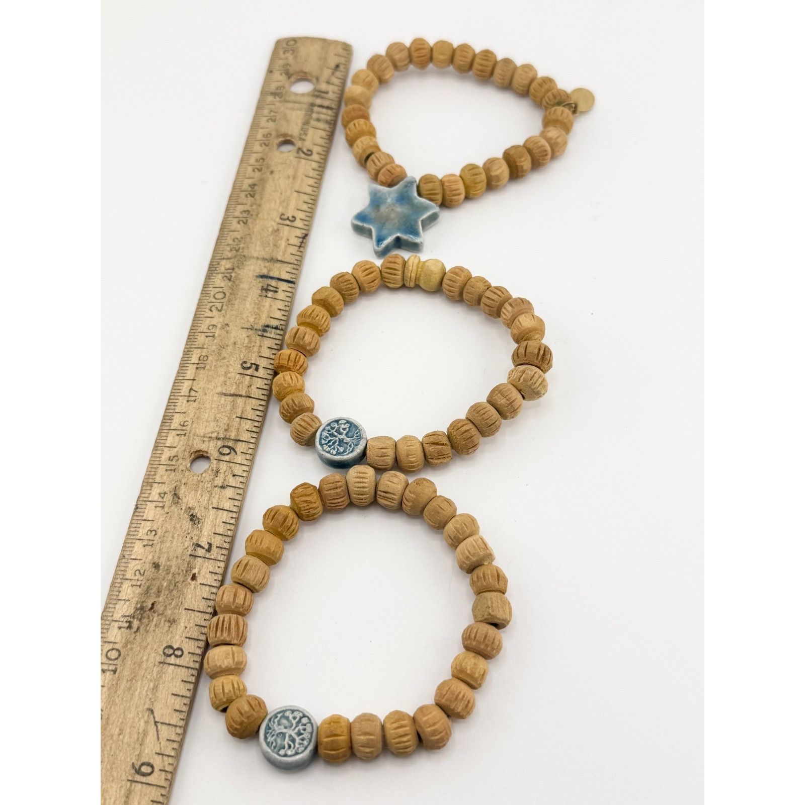 Vintage Vintage wood bead porcelain Jewish star multi strand bracele Size ONE SIZE - 3 Thumbnail