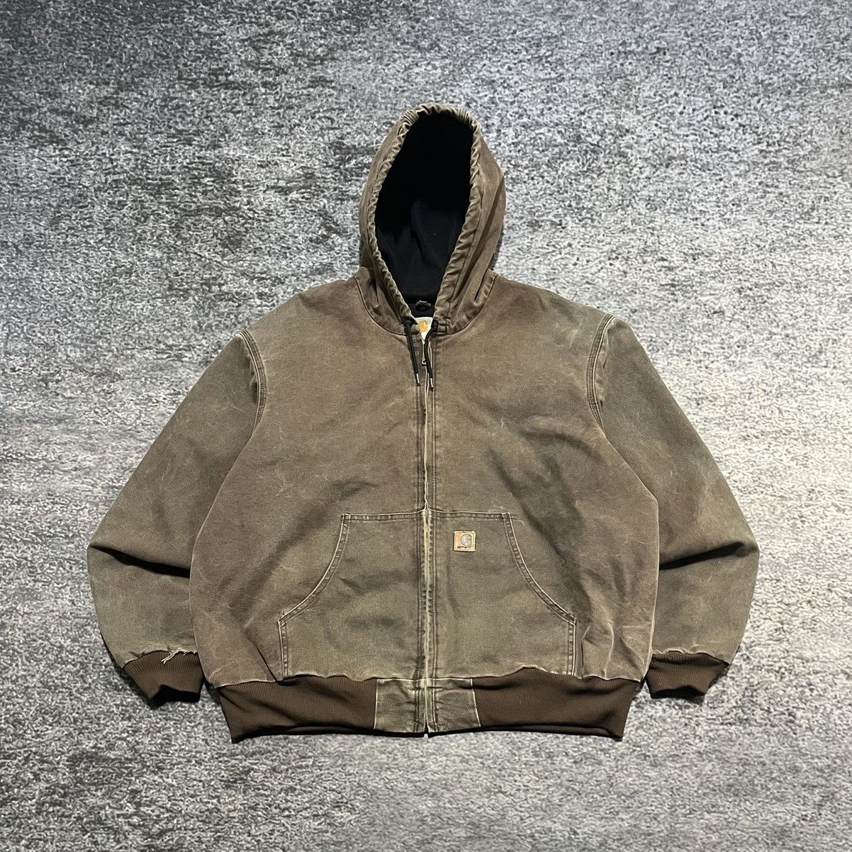 VINTAGE CARHARTT BROWN FADED DISTRESSED HOODED JACKET XXL