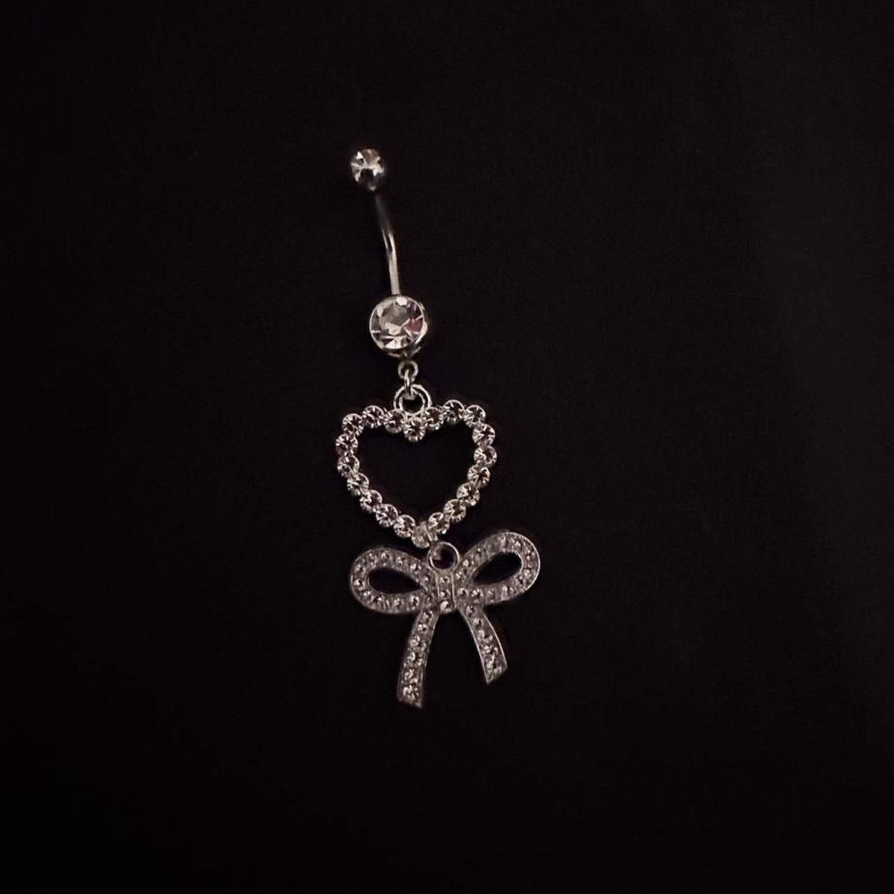 Handmade Crystal heart & bow belly button ring Size ONE SIZE - 1 Preview
