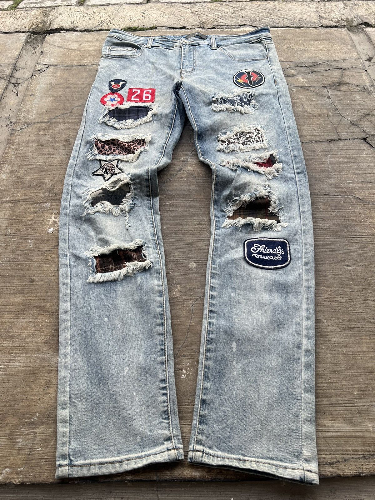 Hysteric Glamour × Undercover 2000s Amiri Mx1 Biker Patch Distressed Jeans y2k Lgb Ifsix Size US 26 / EU 42 - 1 Thumbnail