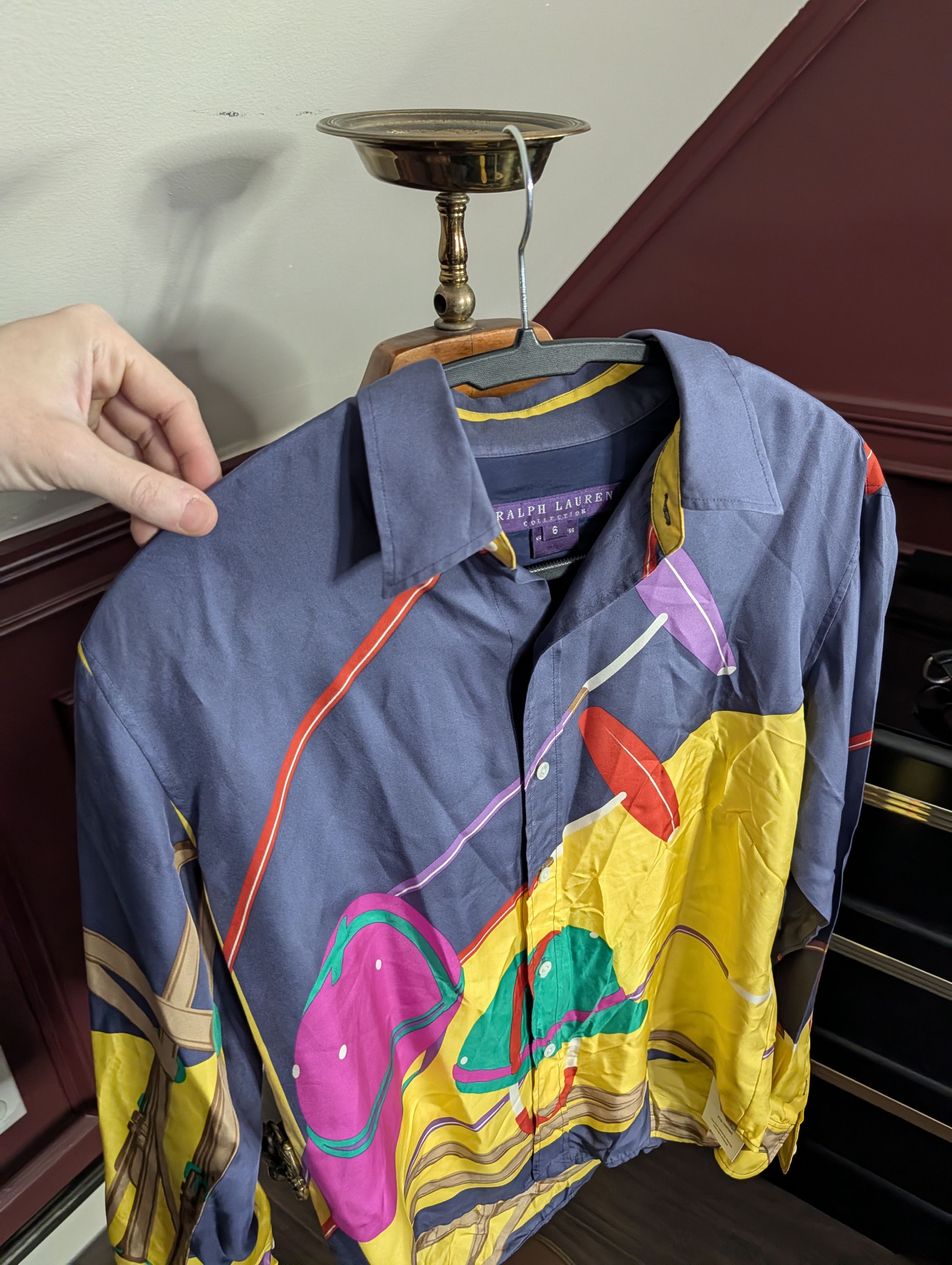 Ralph Lauren Purple Label 100% silk polo equestrian harness pattern button-up shirt Size M / US 6-8 / IT 42-44 - 2 Thumbnail