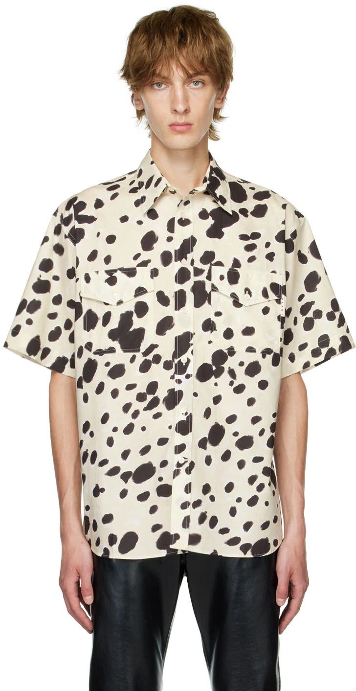 Marni o1y0225 Patterned Shirt in Ivory/Black Size US M / EU 48-50 / 2 - 1 Thumbnail