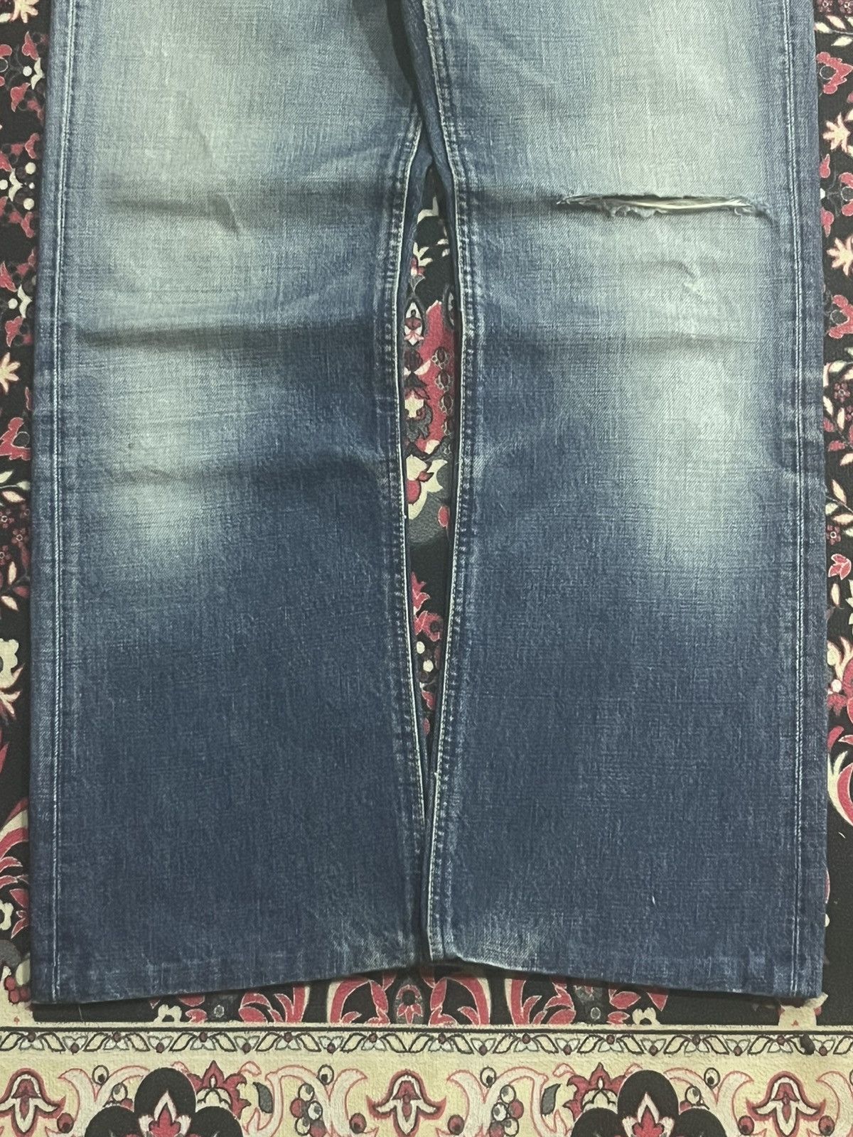 Lee Vintage Lee Riders Sanforized Faded Blue Ripped Flare Jeans Size US 31 - 11 Thumbnail