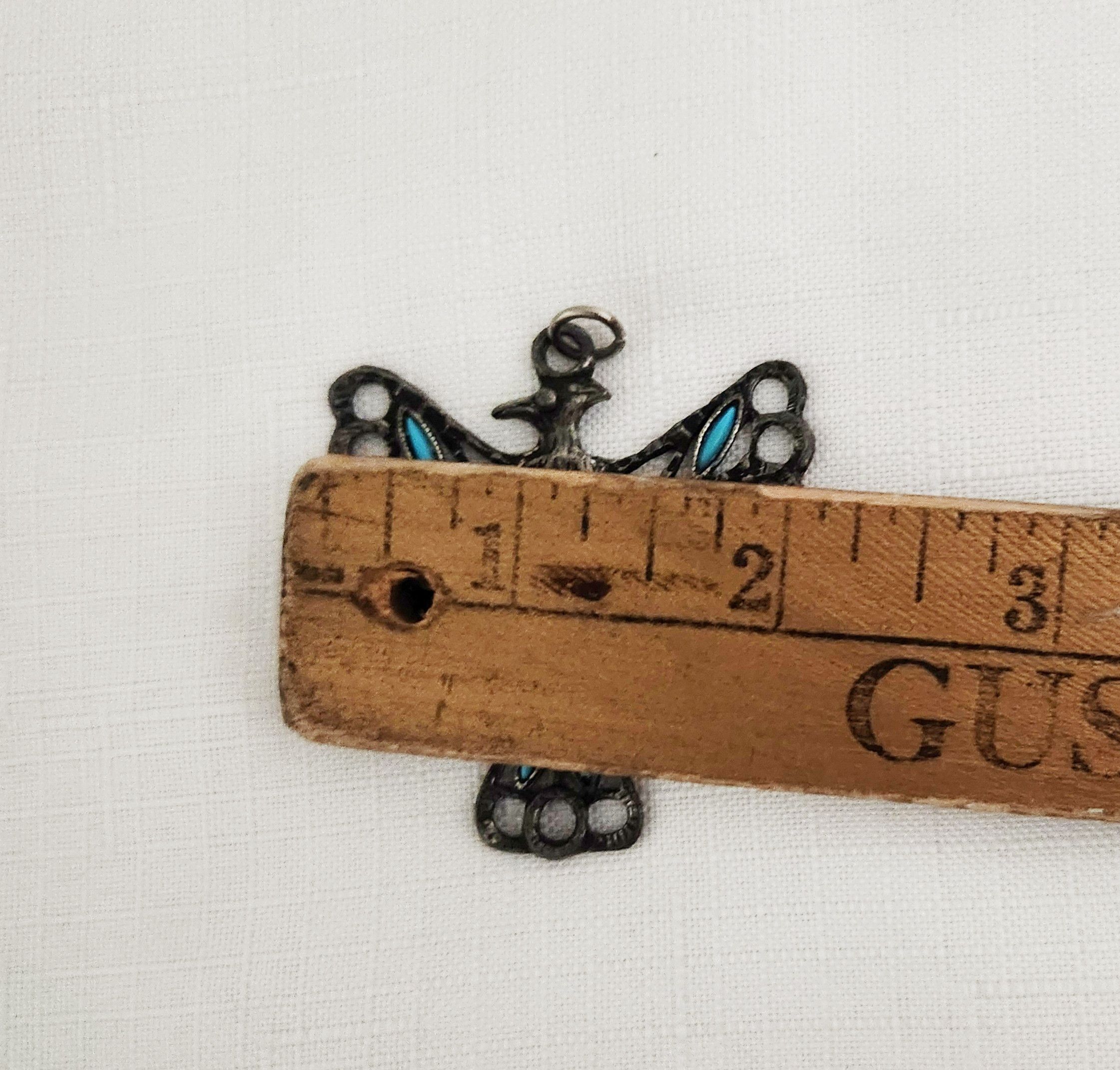 Vintage Pewter Pendant Showing an Eagle Accent Needlepoint Turquoise Size ONE SIZE - 4 Thumbnail