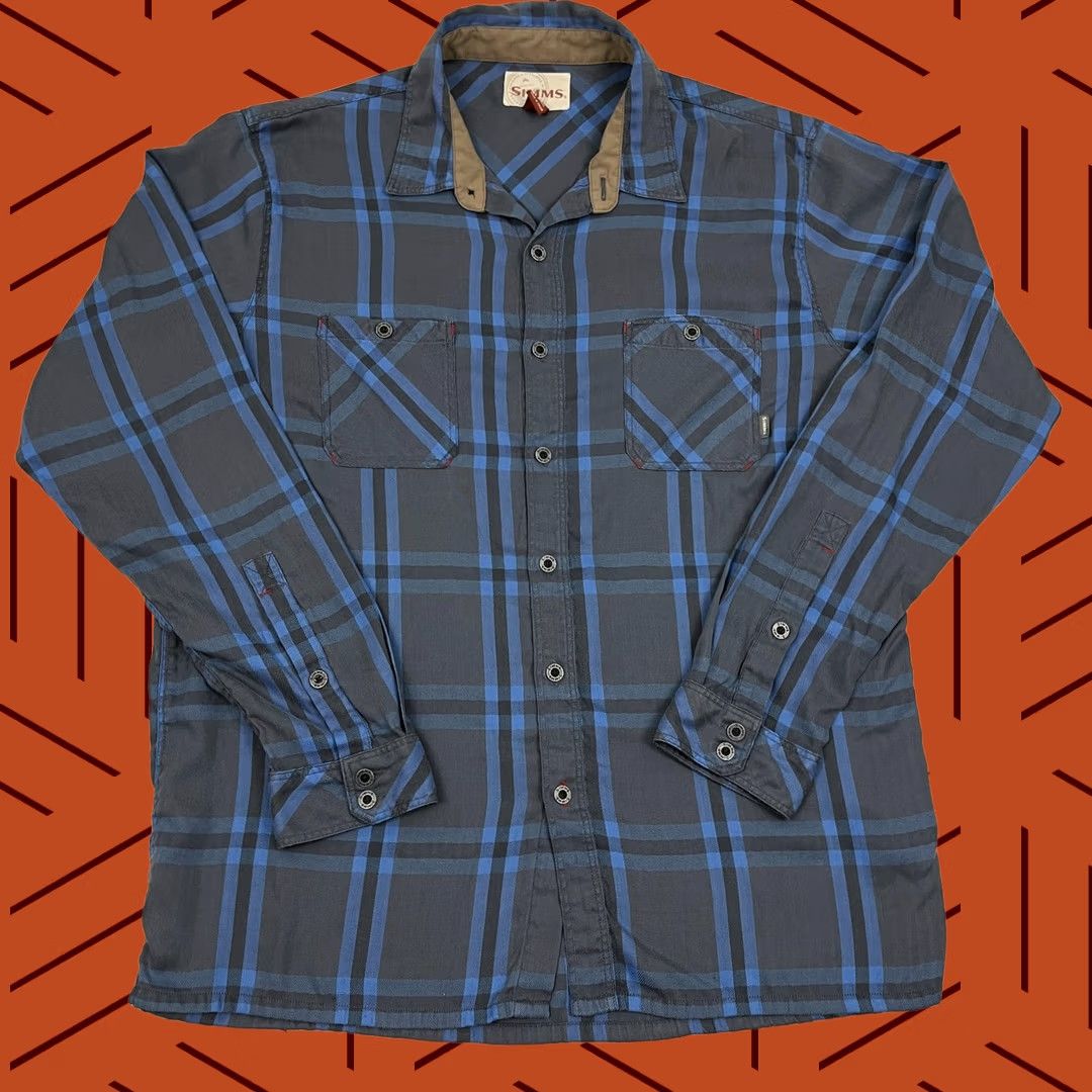 Vintage Simms Shirt Mens XL Blue Flannel Gray Plaid Stretch Fishing Hiking Outdoors Size US XL / EU 56 / 4 - 1 Thumbnail