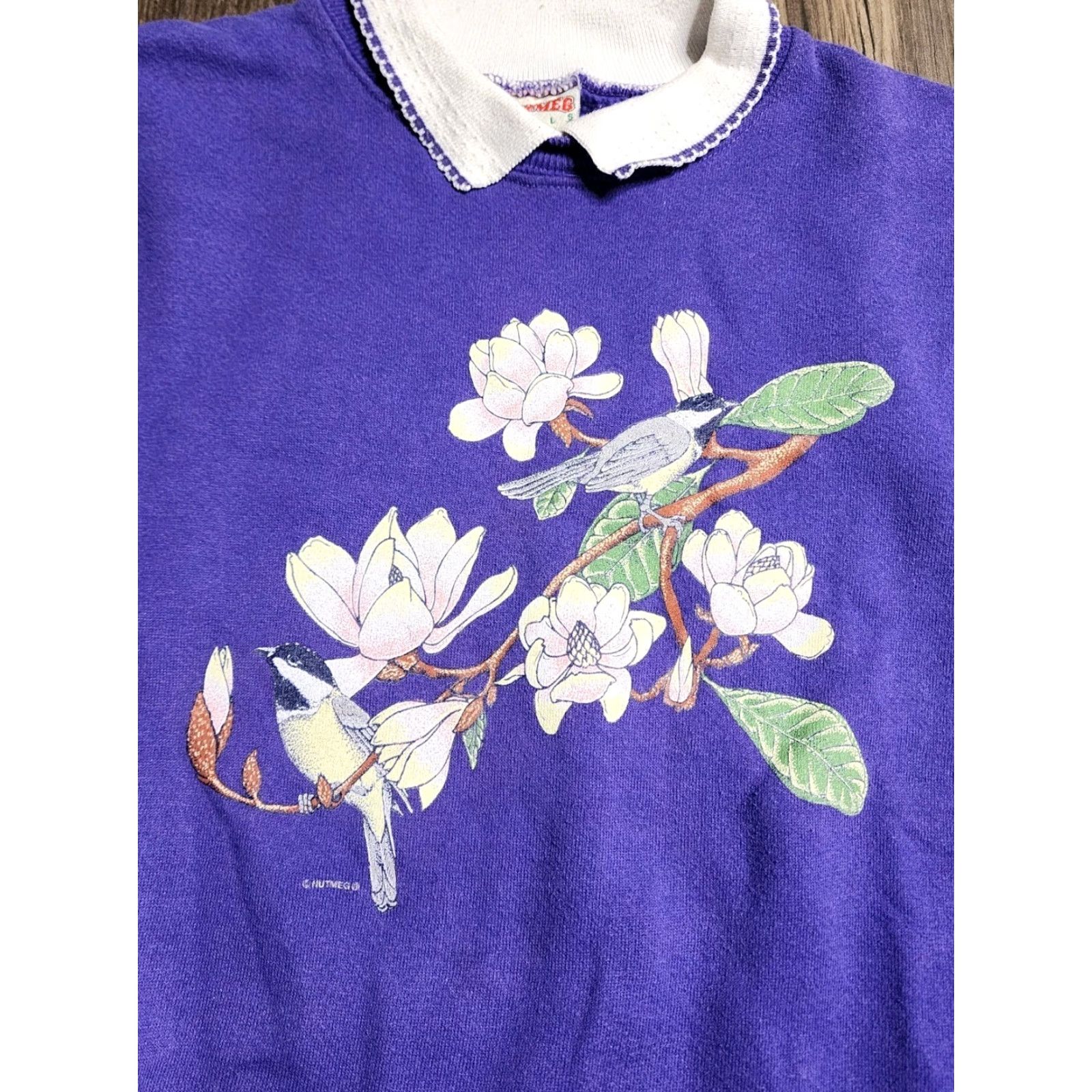 Nutmeg VINTAGE Nutmeg Sweatshirt Shirt Collared Pullover Long Sleeve Graphic Print 90s Purple Mens L Size US L / EU 52-54 / 3 - 4 Thumbnail