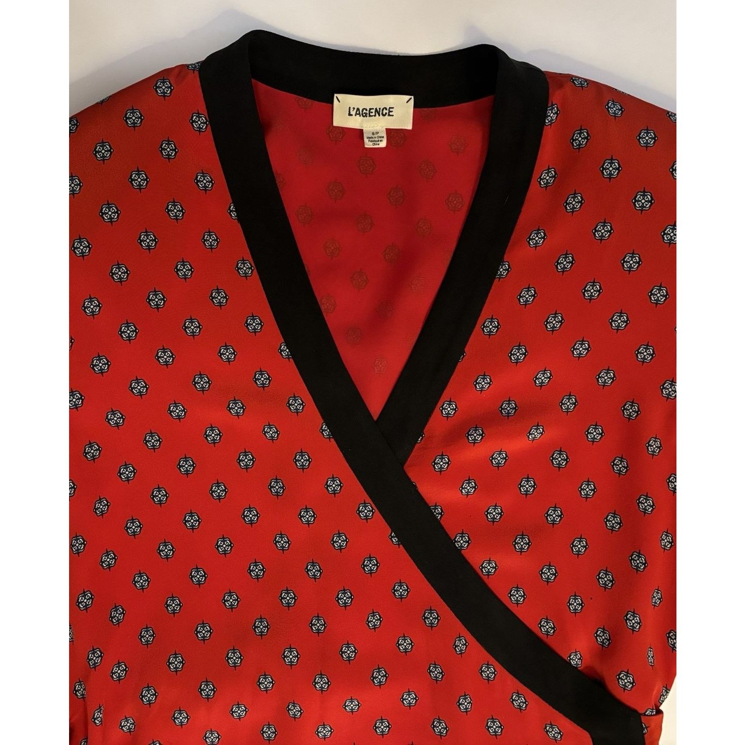 L'AGENCE L'Agence Silk Wrap Dress Red Navy Pattern Small Size S / US 4 / IT 40 - 19 Thumbnail