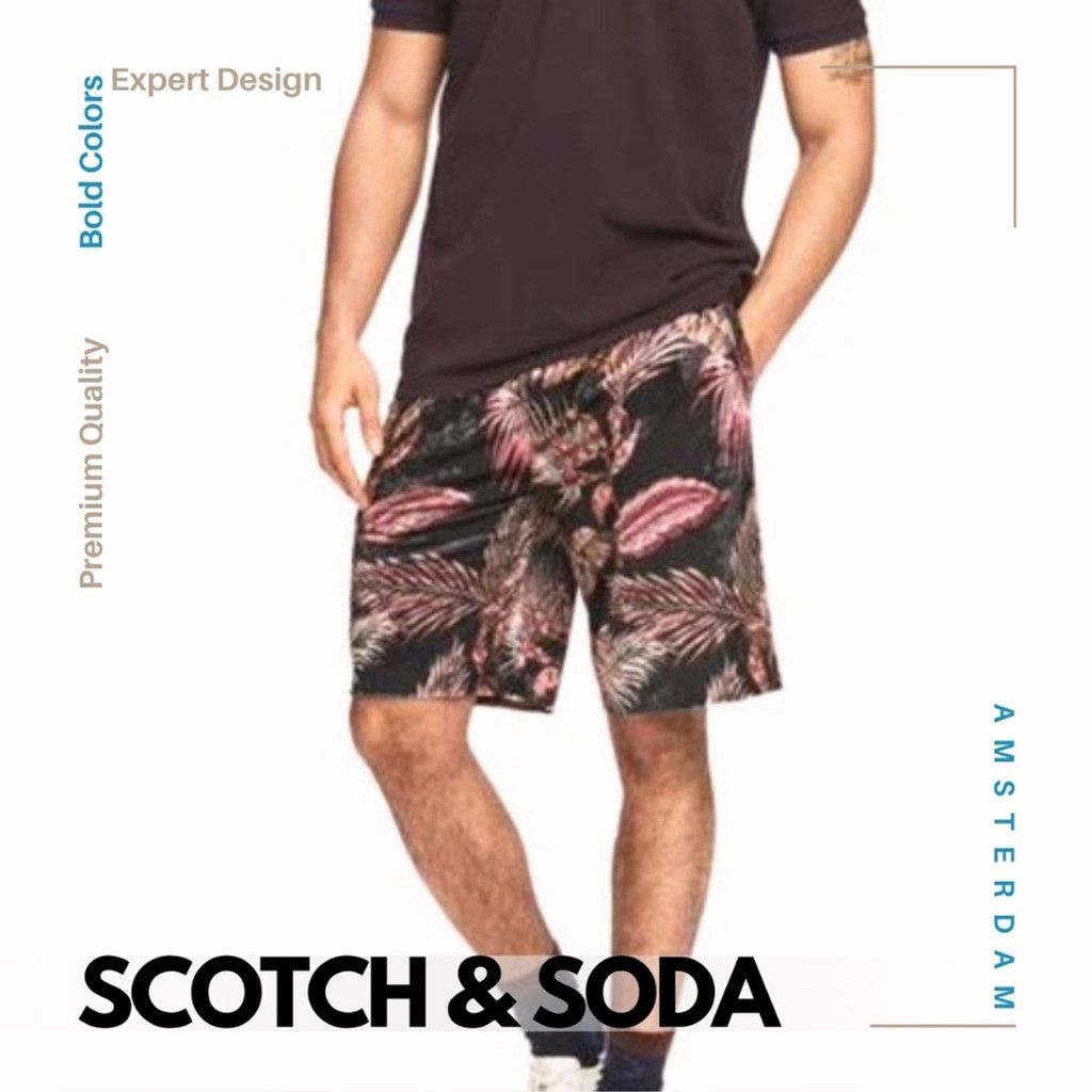 Scotch & Soda SCOTCH & SODA Men's Palm Print Velour Shorts - LARGE Size US 34 / EU 50 - 1 Thumbnail