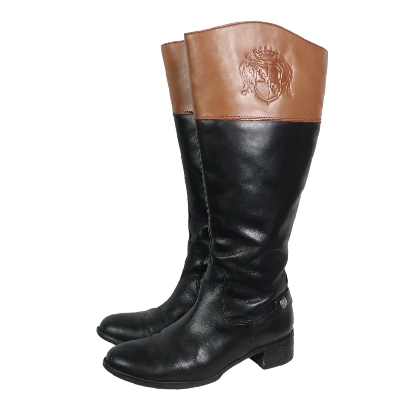 Franco Sarto VINTAGE Franco Sarto Chipper Black and Tan Leather Knee High Riding Boots 7.5 Women Boot Size US 8 / IT 38 - 4 Thumbnail
