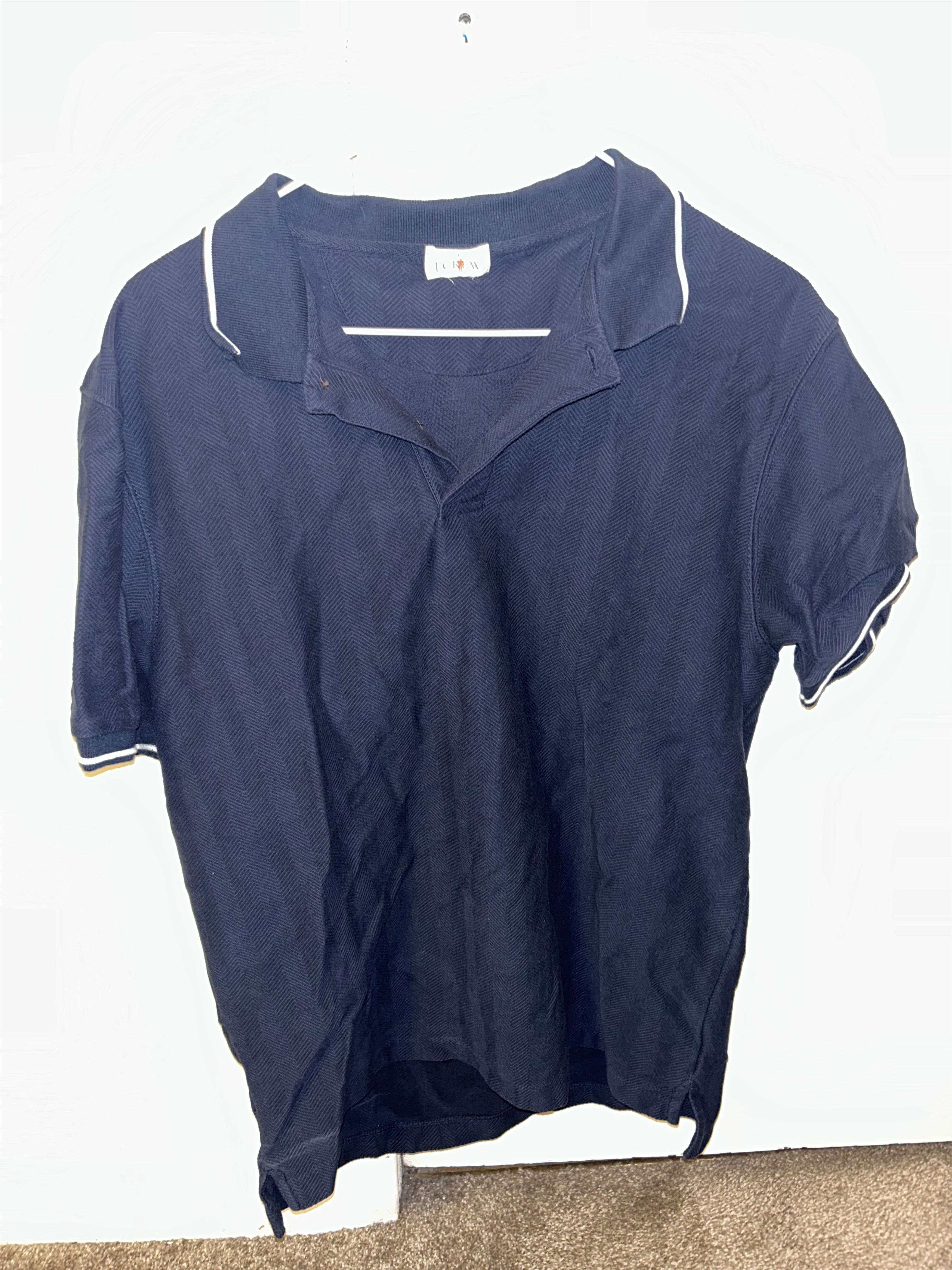 J.Crew J Crew Navy Tipped Herringbone Cotton Polo Shirt Size US M / EU 48-50 / 2 - 1 Thumbnail