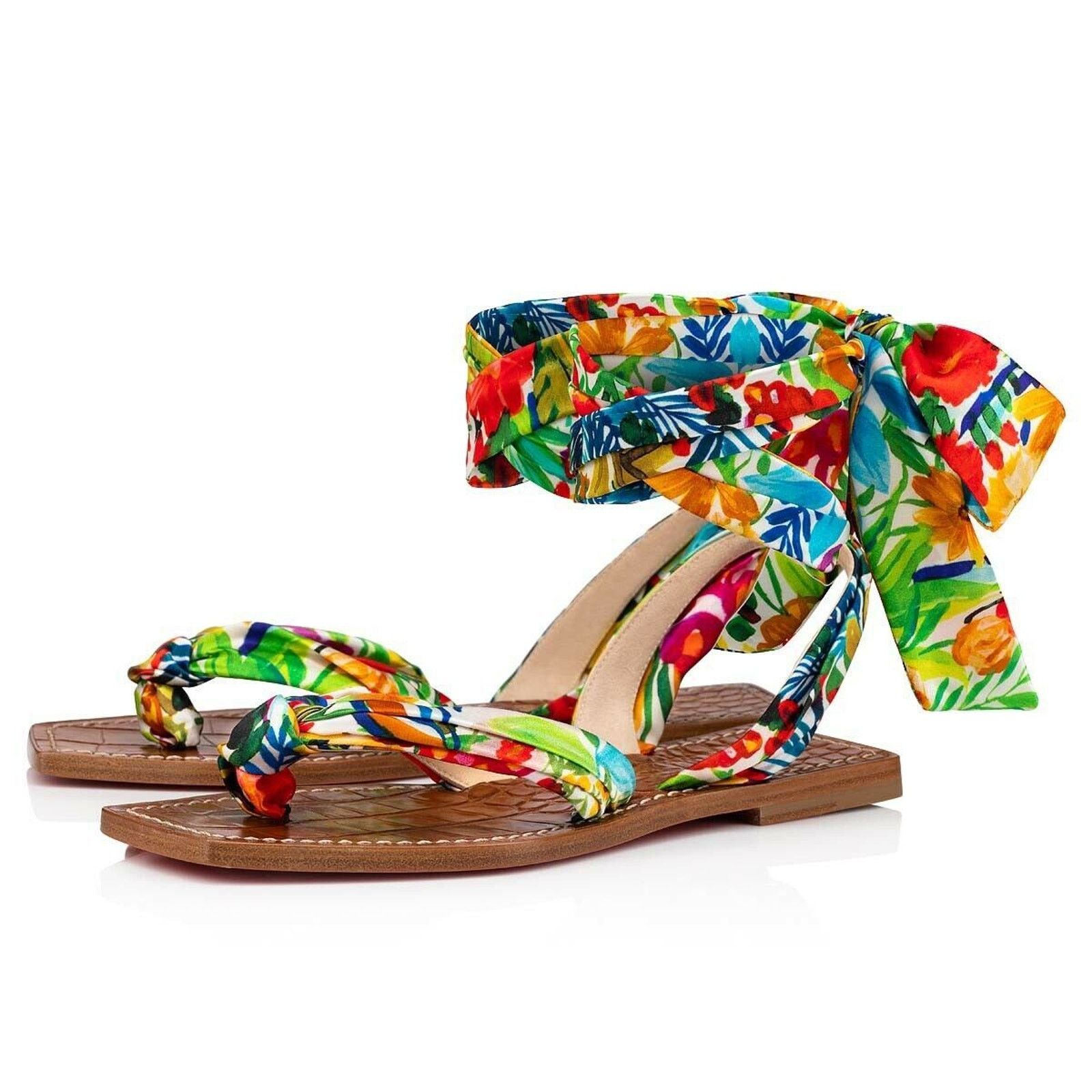 Christian Louboutin Christian Louboutin Niloofar Flat Satin Lace Up Tie Floral Size US 6 / IT 36 - 1 Thumbnail