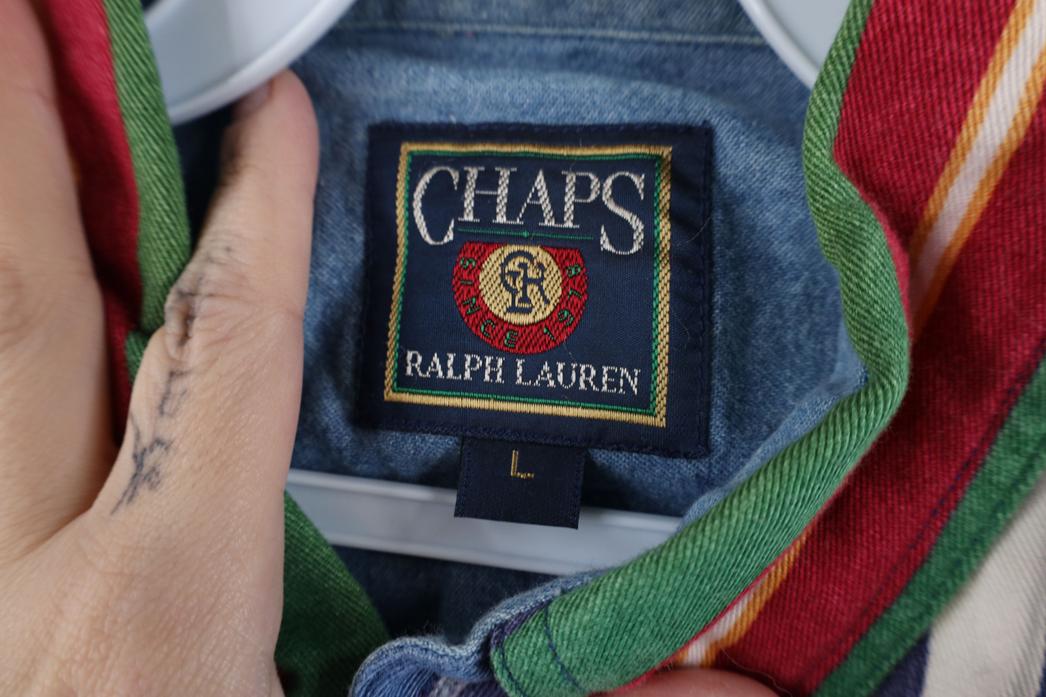 Polo Ralph Lauren Vtg 90s Chaps Ralph Lauren Crest Denim Button Down Shirt Size US L / EU 52-54 / 3 - 9 Thumbnail