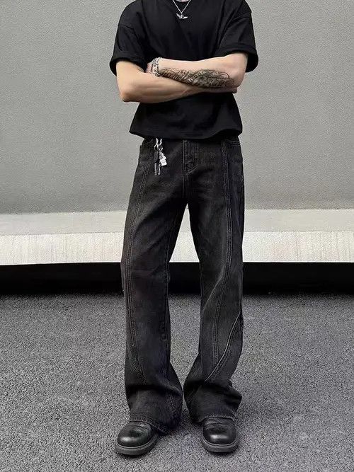 VIBE Washed Black Spliced Micro Flare Straight Leg Jeans Size US 34 / EU 50 - 3 Thumbnail