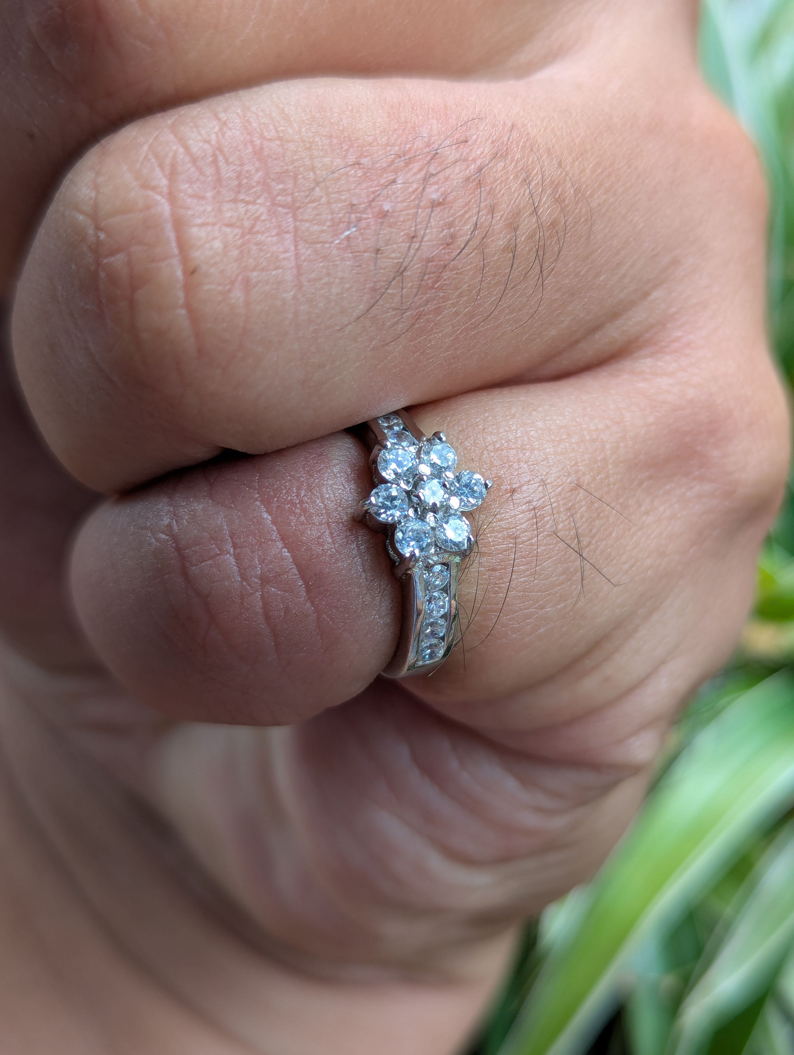 Jewelry 925 Sterling Silver Ring with White Diamond Size ONE SIZE - 2 Thumbnail