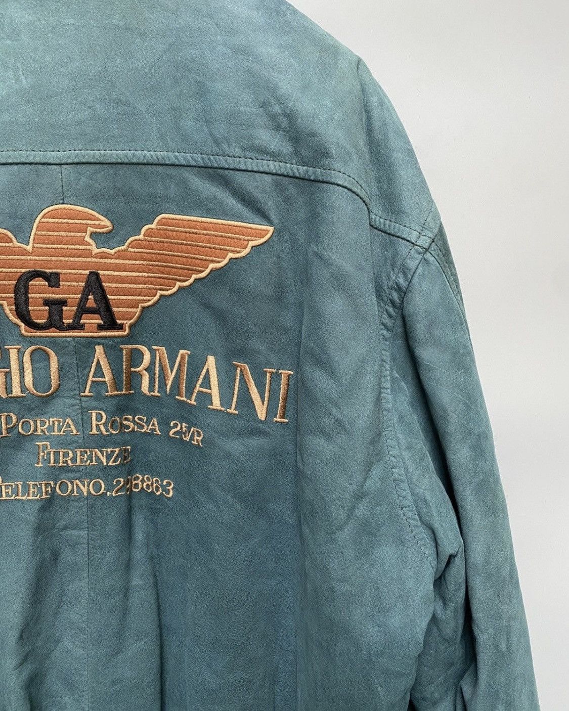1980s- Giorgio Armani- Embroidered Logo Suede Leather Bomber