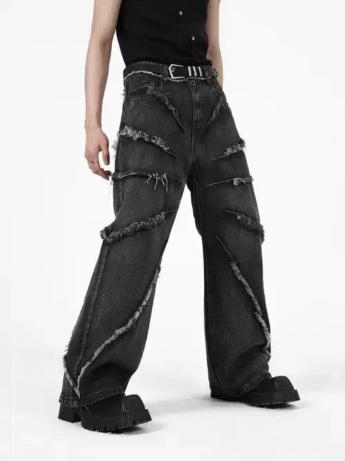 Japanese Brand × Jean Raw edge wide-leg jeans with retro design Size US 32 / EU 48 - 1 Thumbnail
