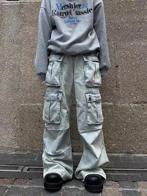 Japanese Brand × Jean Retro multi-pocket workwear wide-leg floor-length jeans Size US 32 / EU 48 - 1 Thumbnail