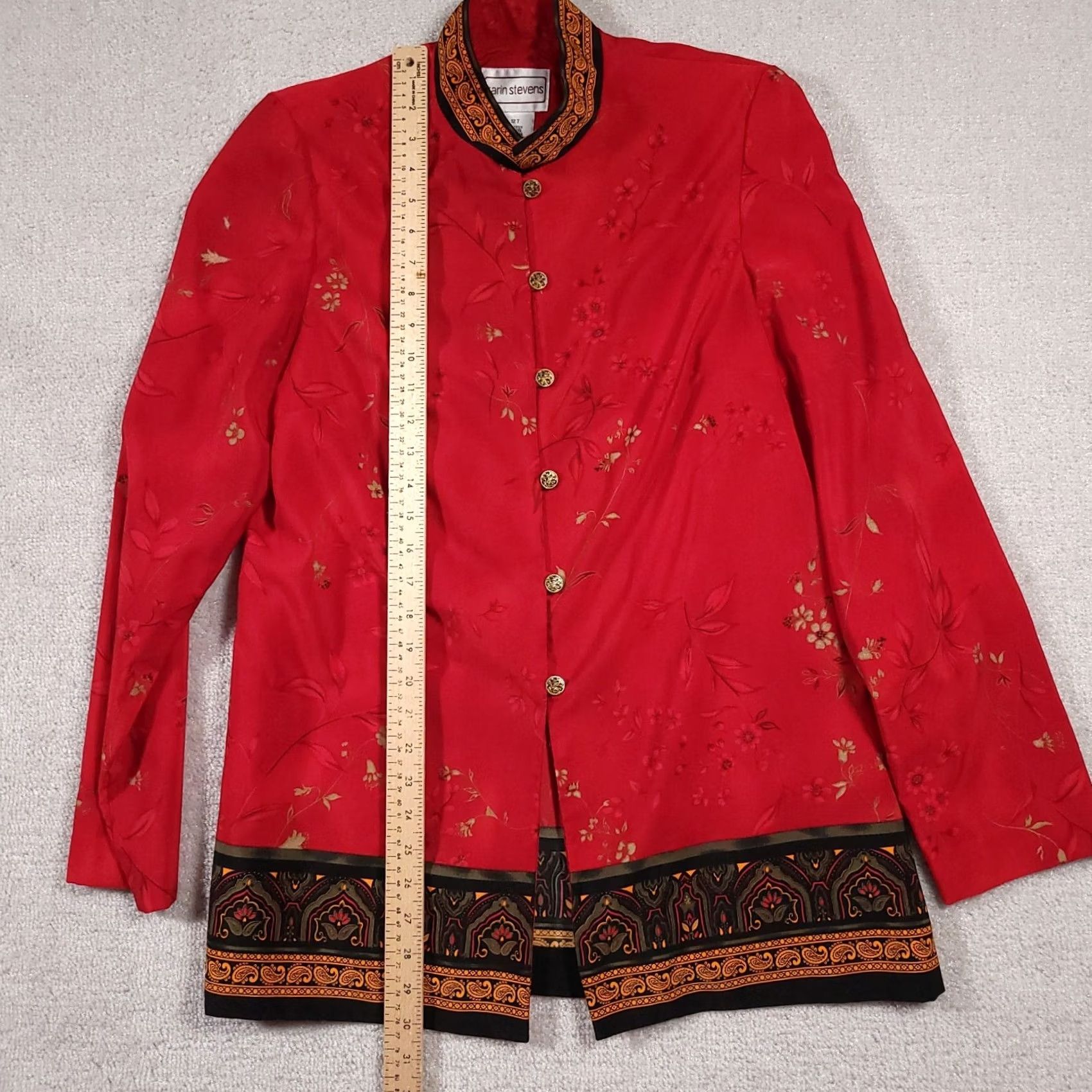 Vintage VINTAGE Karin Stevens Kimono Shirt Button Up Women's 12 Tall Red Floral Poly Shirt Womens Tall Red Floral 12T Ladies Kimono Button-Up Size XL / US 12-14 / IT 48-50 - 6 Thumbnail
