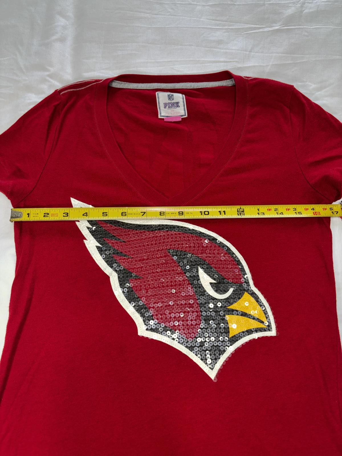 Designer Arizona Cardinals Women's V-Neck Tee - Red with Sequins Size ONE SIZE - 7 Thumbnail