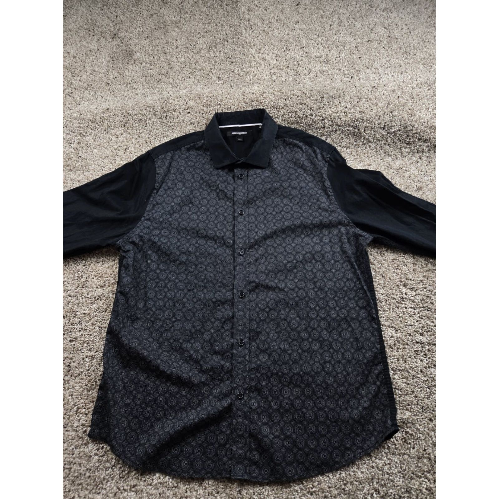 Karl Lagerfeld Karl Lagerfeld Shirt Mens Large Black Geometric Cotton Stretch Button Up Size US L / EU 52-54 / 3 - 4 Thumbnail