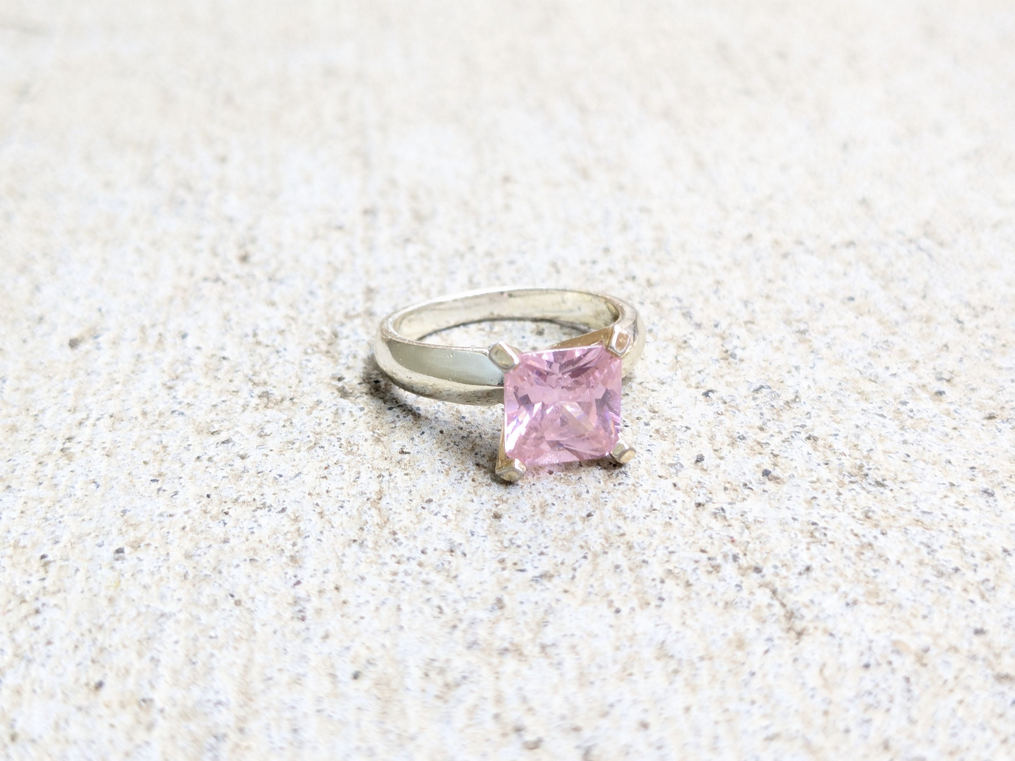 Jewelry Sterling Silver Ring Pink Topaz 6 Square Princess Cut Band Size ONE SIZE - 1 Thumbnail