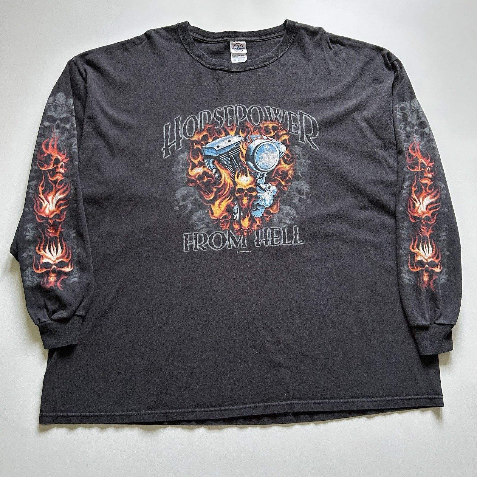 Harley Davidson Vintage Skull Biker Flame Long Sleeve T
