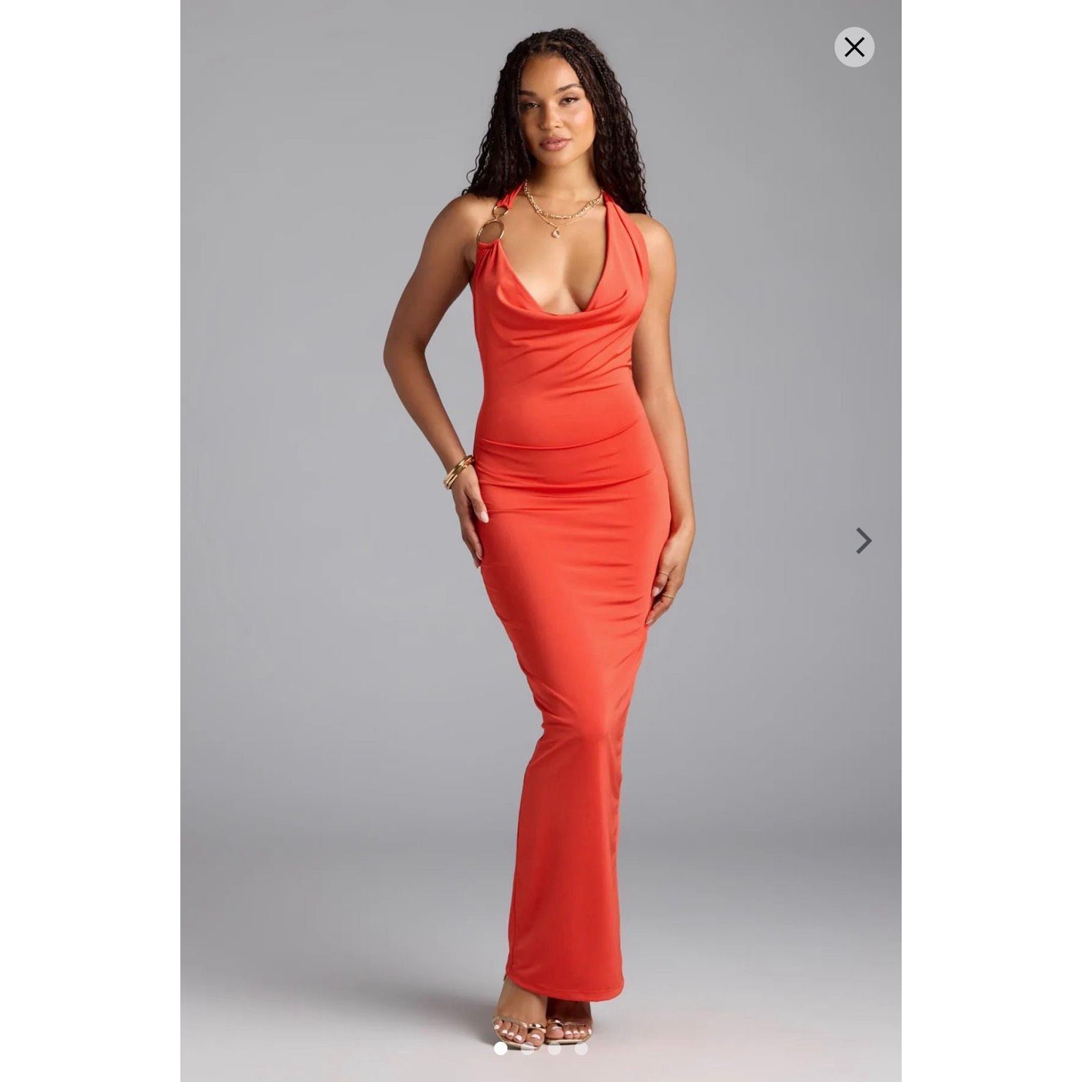Windsor Orange Cowl Neck Halter Maxi Dress XS Ring Detail Ba