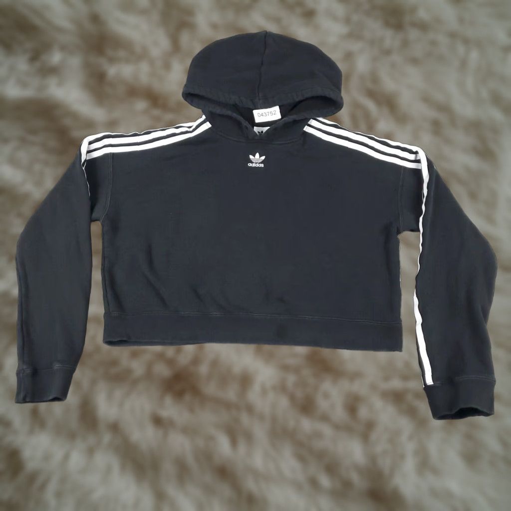 Adidas Womens Adidas Small Black Crop Top Pullover Hoodie Sweatshirt Size S / US 4 / IT 40 - 1 Thumbnail
