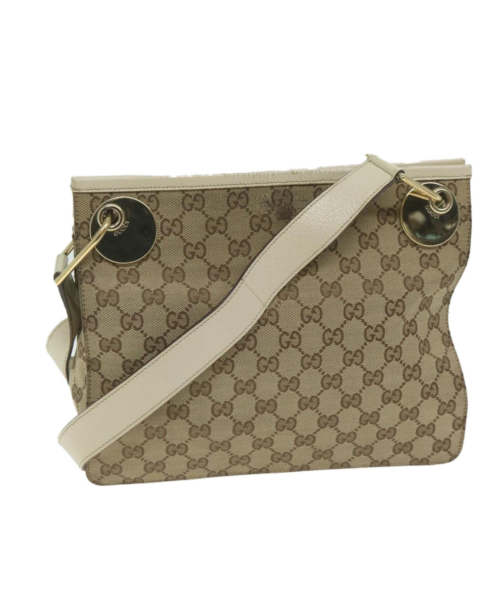 image of Gucci Beige GG Canvas Shoulder Bag - Italian Made Luxury Fashion Accessory, Women's