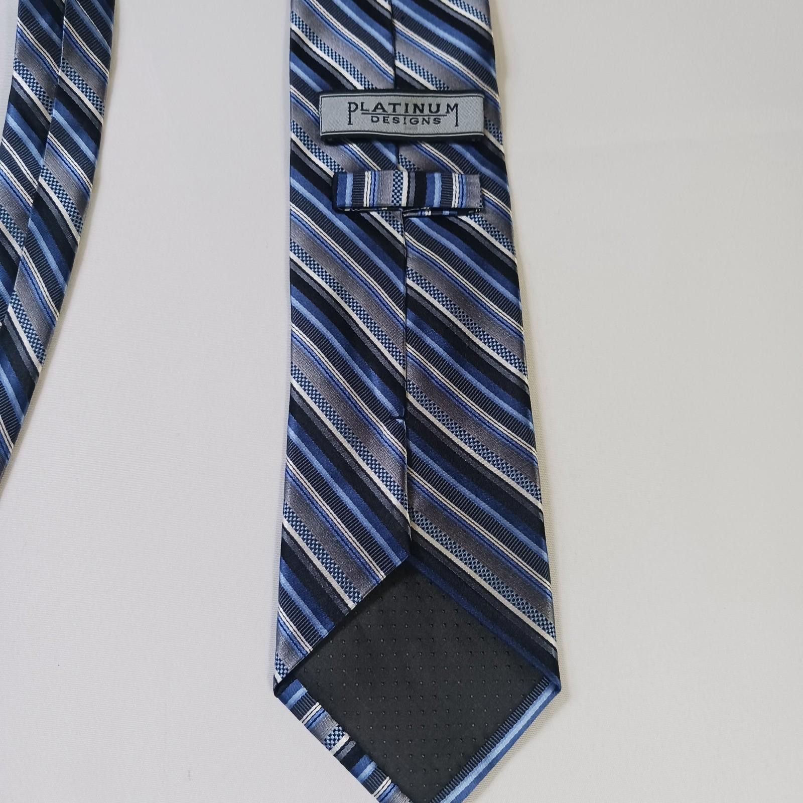 Other Platinum Designs Men Tie Blue/Gray Striped 100% Silk Classic Size ONE SIZE - 6 Thumbnail