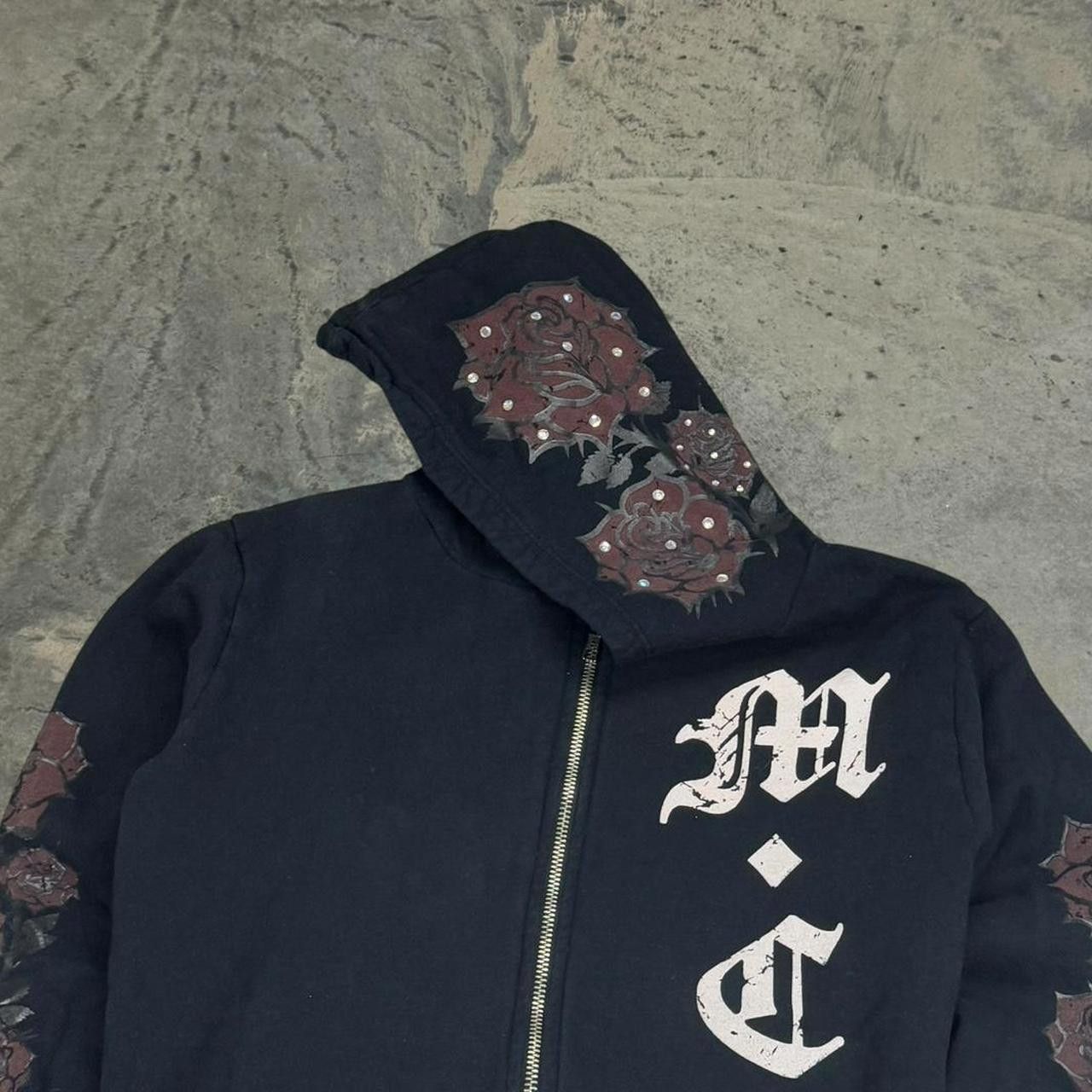 Vintage Vintage Y2K Motor City Legends Rose Rhinestone Zip Up Hoodie Size M / US 6-8 / IT 42-44 - 2 Thumbnail