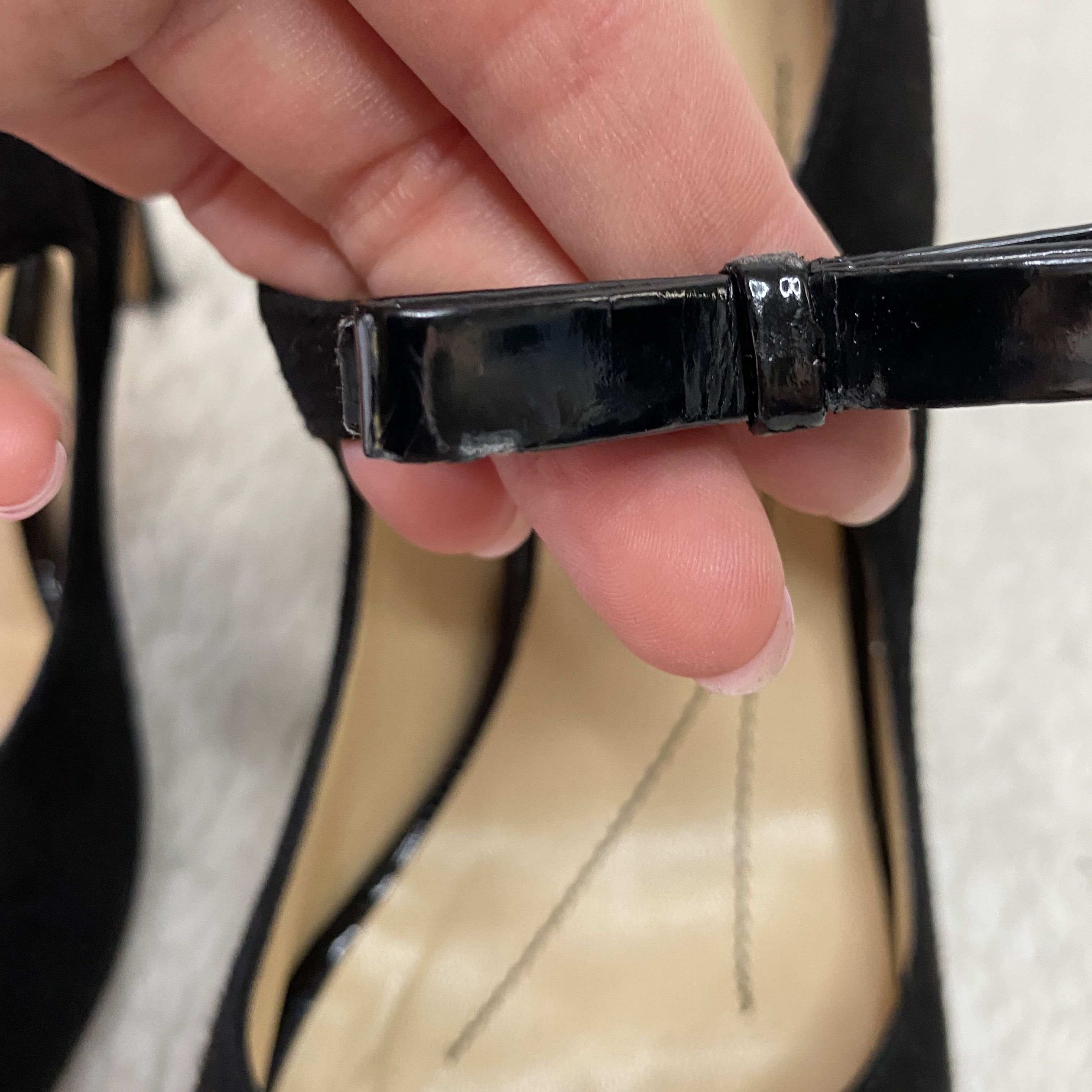 Kate Spade Kate Spade Black Suede Patent Leather Peep Toe Bow Pumps Size US 7.5 / IT 37.5 - 6 Thumbnail