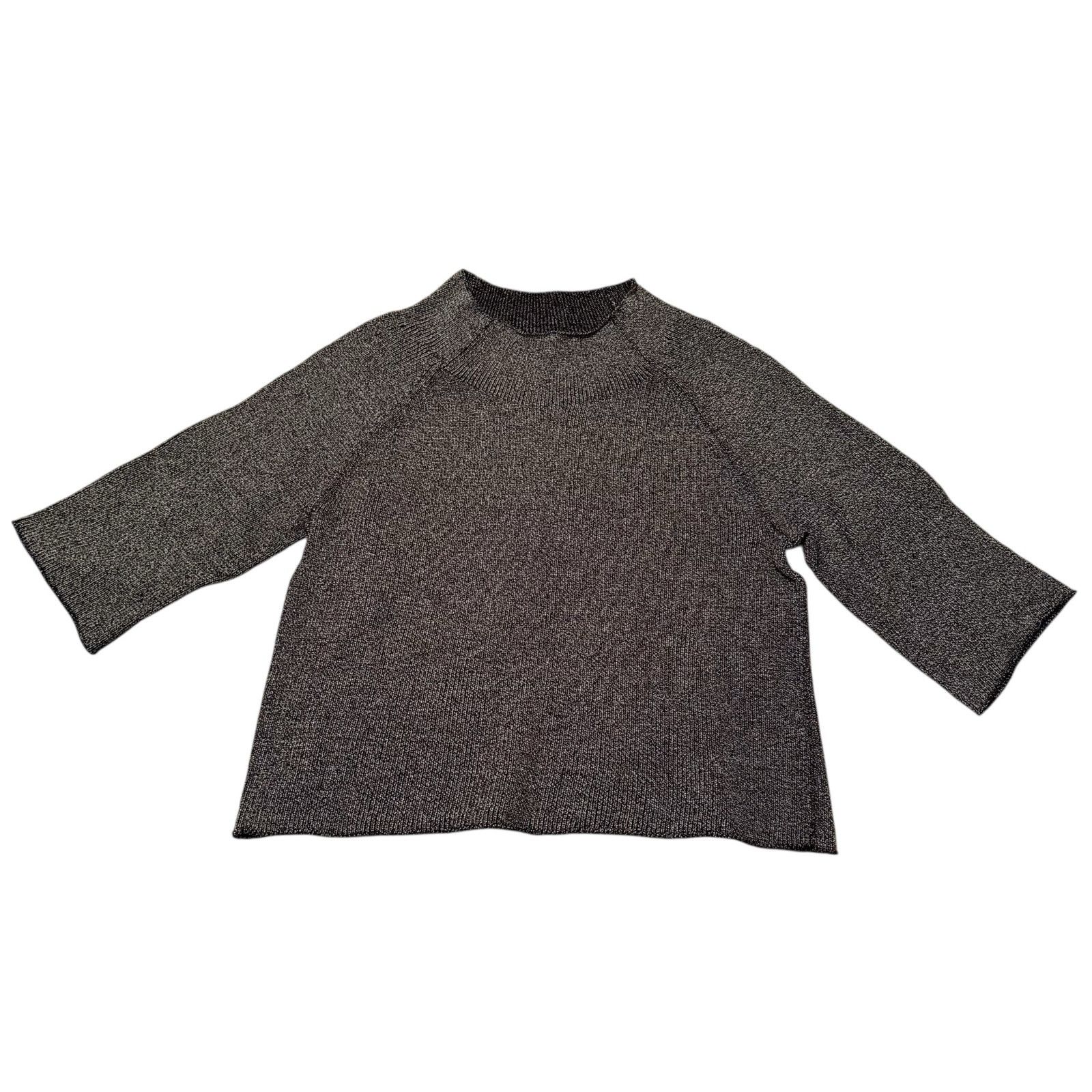 Eileen Fisher The Fisher Project Mock Neck Crop Sweater Gray Black Medium Size M / US 6-8 / IT 42-44 - 2 Thumbnail