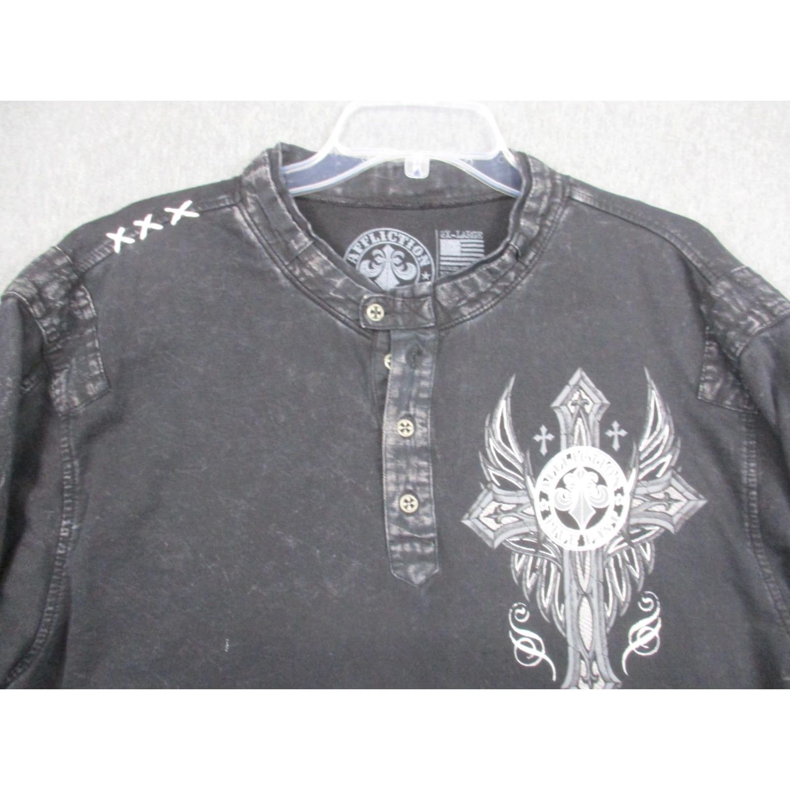 Affliction Affliction Henley Shirt Mens 2XL Live Fast Cross Graphic Made USA Long Sleeve Shirt Size US XXL / EU 58 / 5 - 3 Thumbnail