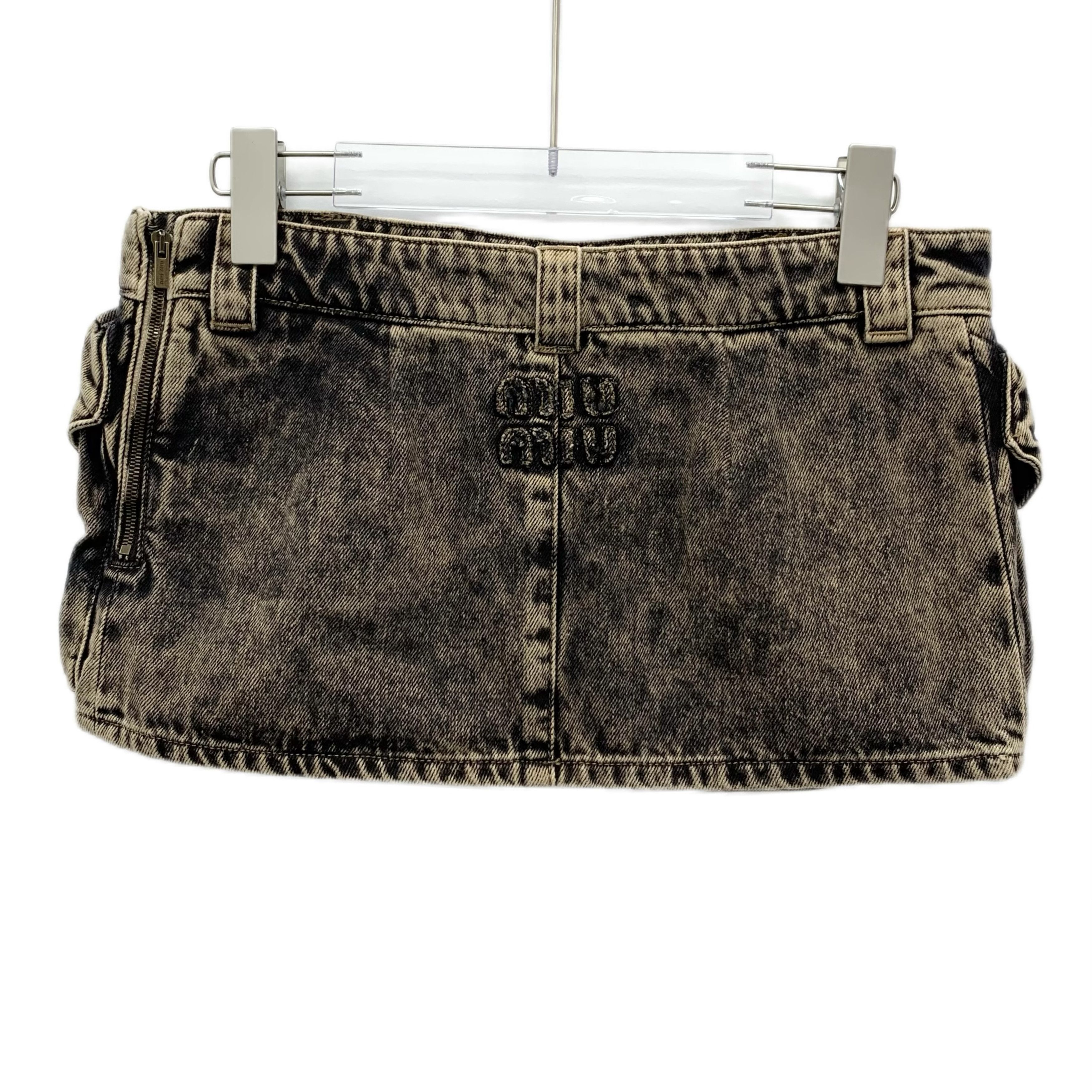 Miu Miu Miu Miu 22 Brown Logo-Embroidered Cotton Denim Skirt Size 26" / US 2 / IT 38 - 2 Thumbnail