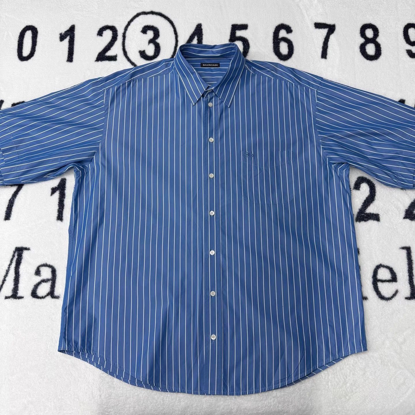 Balenciaga Blue Striped Short Sleeve Button-Up Shirt Size US XL / EU 56 / 4 - 1 Thumbnail