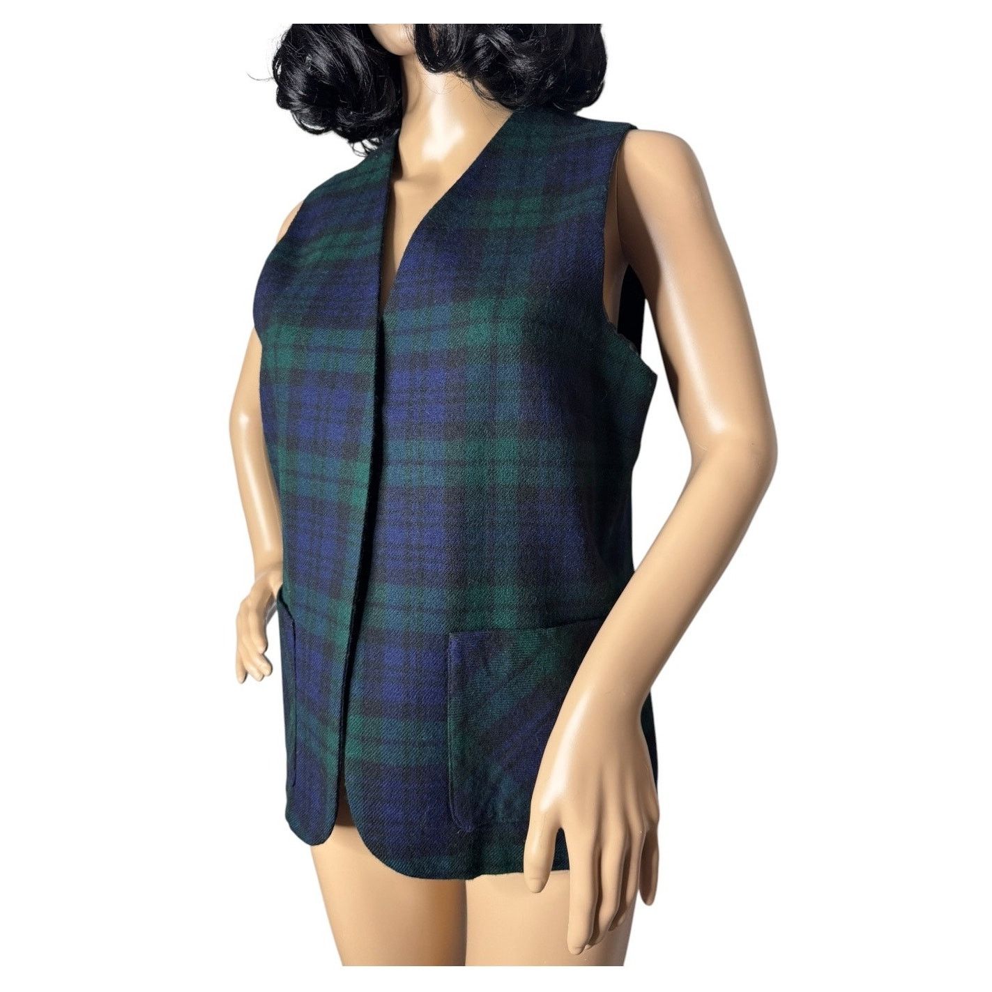 Vintage Vtg Plaid Green wool open front pocketed vest lined medium Size M / US 6-8 / IT 42-44 - 7 Thumbnail