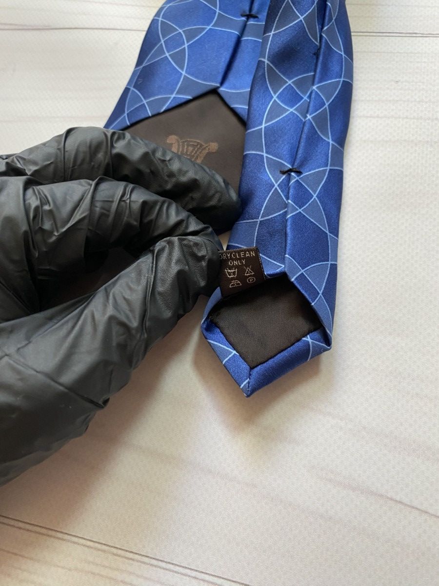 Celine Celine Blue Silk Geometric Pattern Tie Size ONE SIZE - 6 Thumbnail