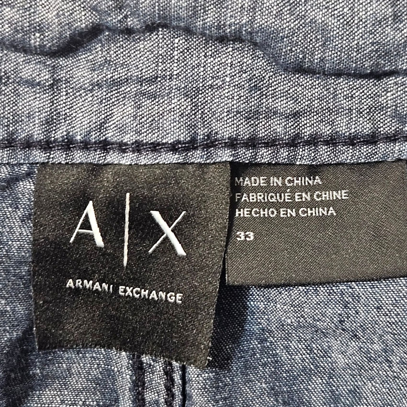 Armani Exchange Armani Exchange A|X Shorts Mens 33 Bermuda Dark Blue Chambray Cotton Linen Size US 33 - 3 Thumbnail