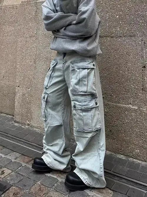 Japanese Brand VIBE Retro multi-pocket workwear wide-leg floor-length jeans Size US 32 / EU 48 - 5 Thumbnail