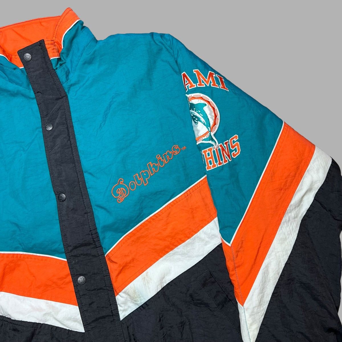 NFL × Starter × Vintage Vtg 1990s NFL Miami Dolphins Zip Up Starter Puffer Jacket Size US XL / EU 56 / 4 - 12 Thumbnail