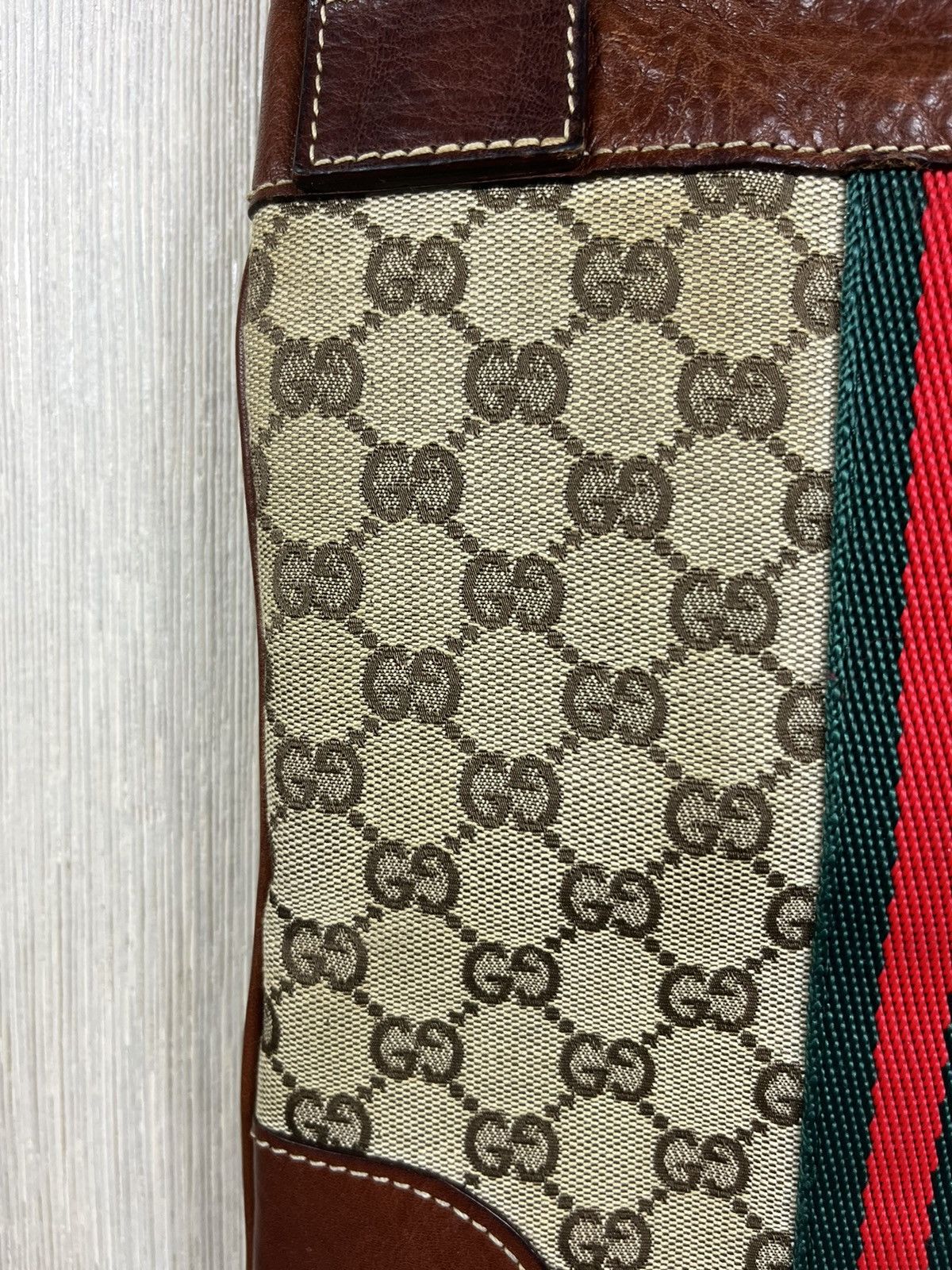 Vintage rare Gucci vintage canvas messenger bag GG monogram leather Size ONE SIZE - 5 Thumbnail