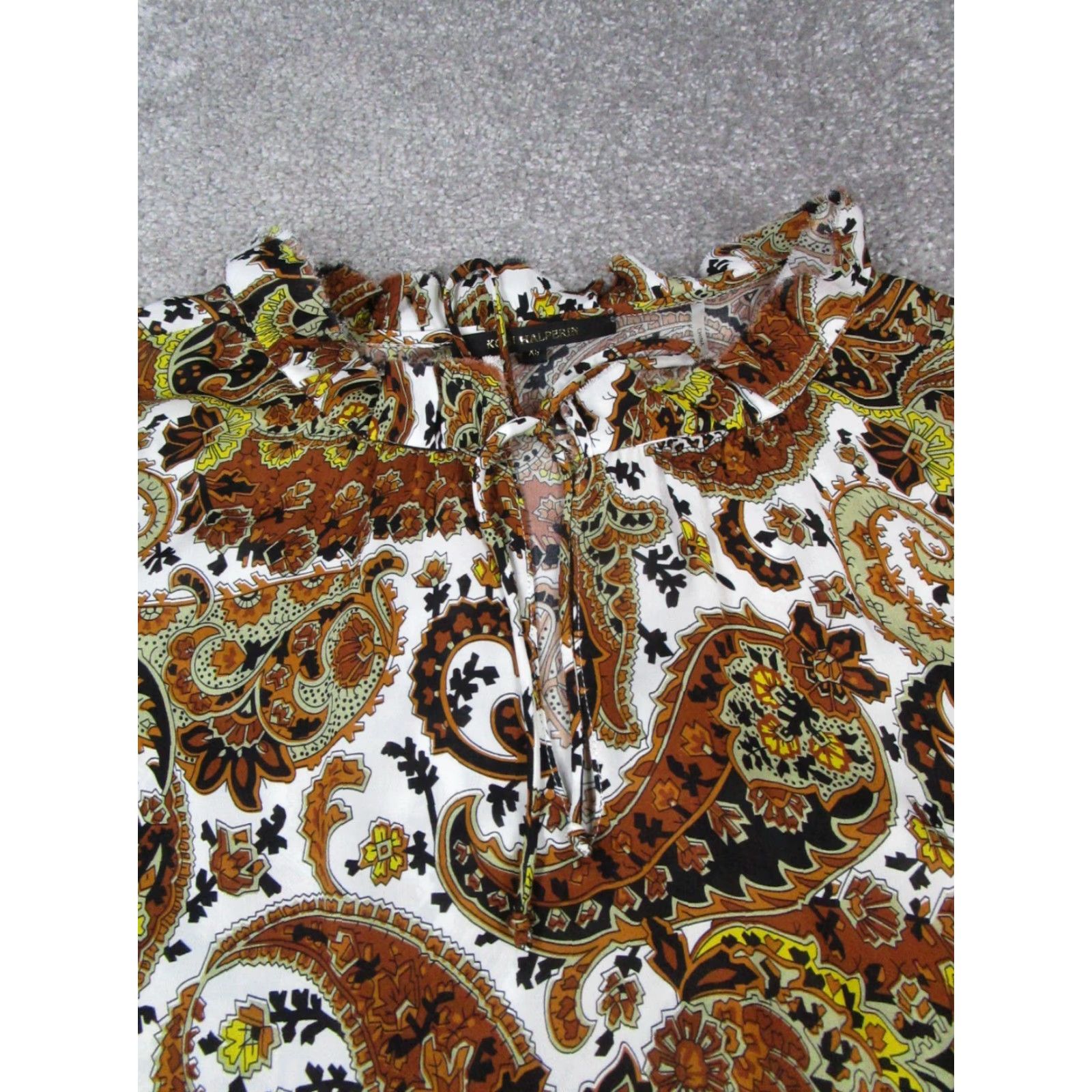 KOBI HALPERIN VINTAGE Kobi Halperin Silk Tunic Shirt Womens XS Long Sleeve Paisley Brown Yellow White 90s Dress Blouse Size XS / US 0-2 / IT 36-38 - 2 Thumbnail
