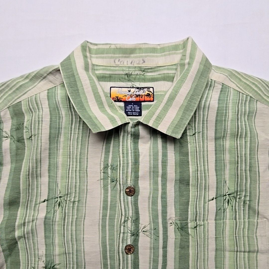 Havana Jacks Cafe Havana Jacks Cafe L Green Striped Silk Tropical Casual Shirt Size US L / EU 52-54 / 3 - 7 Thumbnail