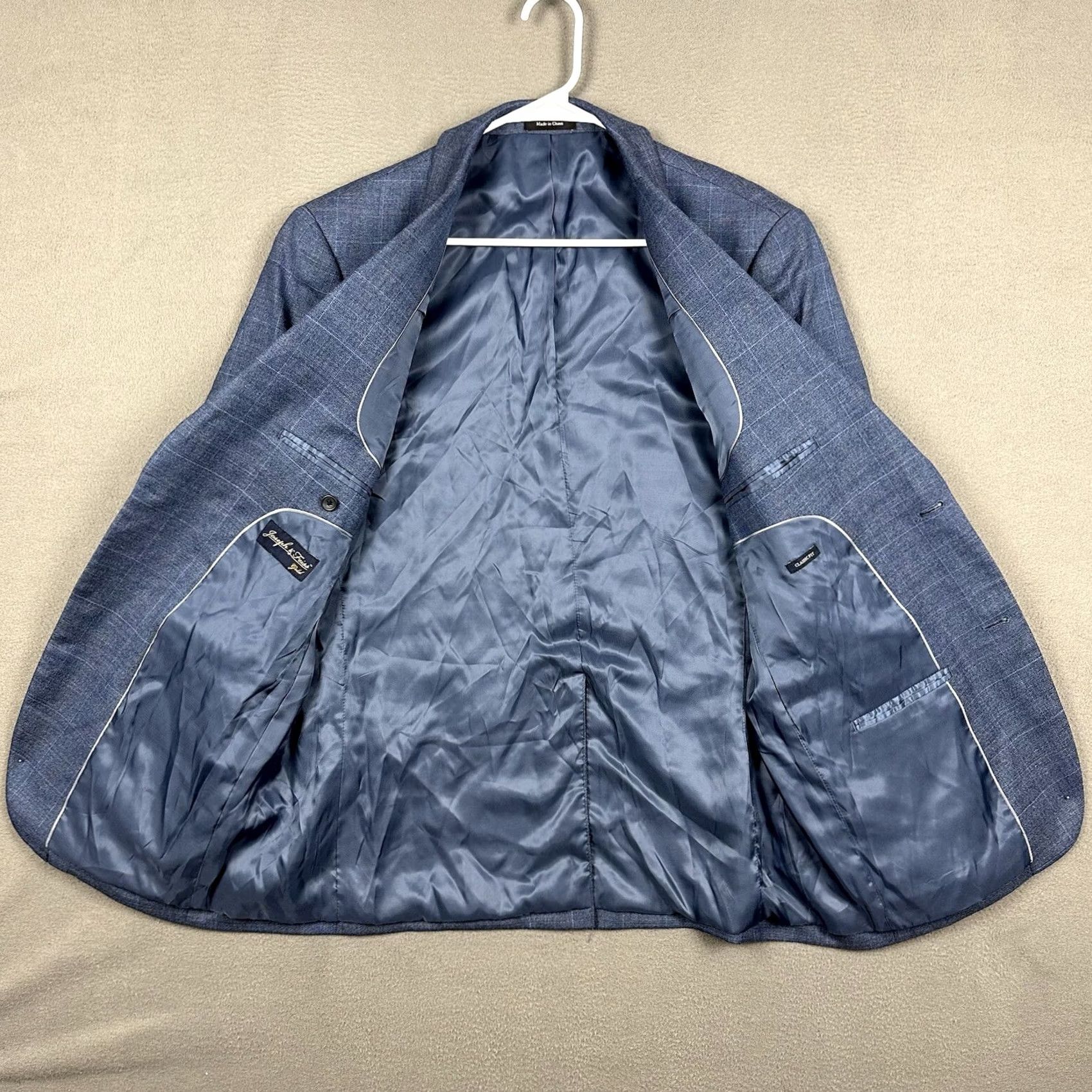 Joseph Joseph & Feiss Blue Wool Sport Coat Jacket - Single-Breasted, Plaid Windowpane, 40R, Men, Notch Lapel, Two-Button Front, Classic Fit Size US XXS / EU 40 - 3 Thumbnail