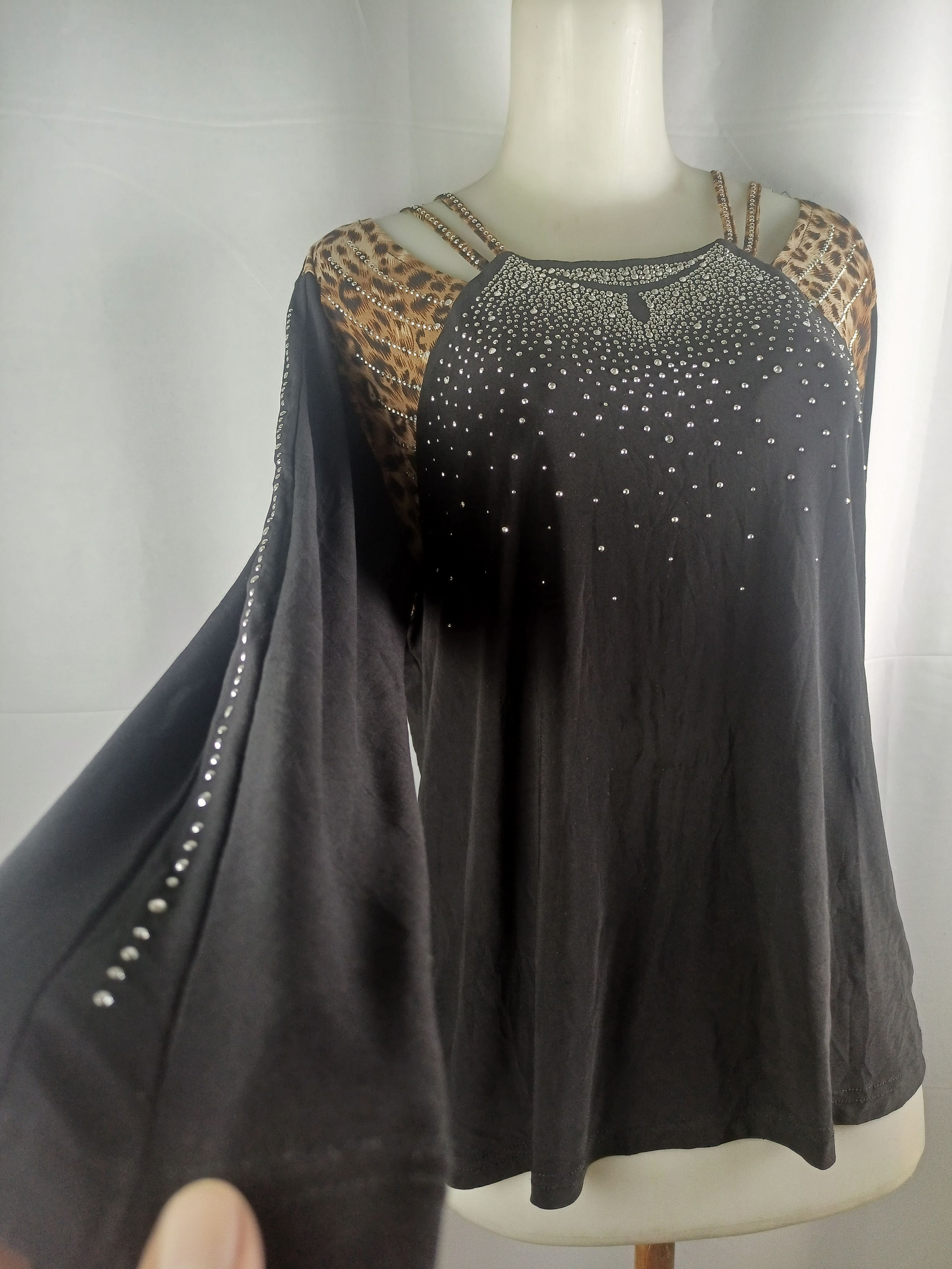 Japanese Brand × Vintage Women's Rhinestone Wave Top leopard print Size XXL / US 16-18 / IT 52-54 - 2 Thumbnail