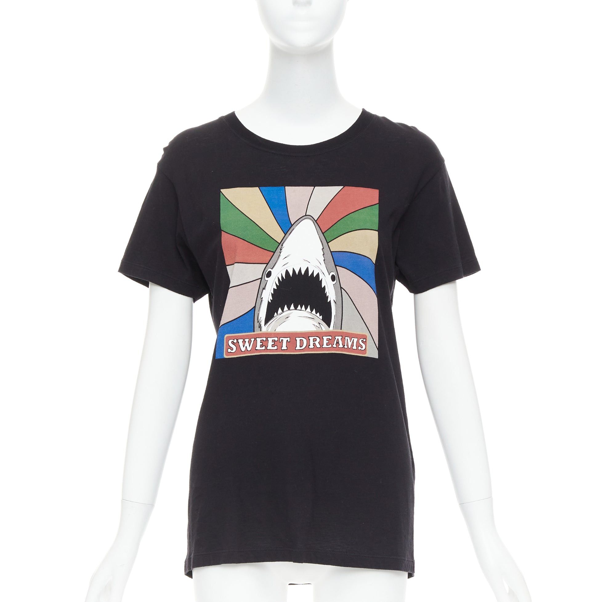 Saint Laurent Paris SAINT LAURENT 2016 Sweet Dreams black shark rainbow cotton tshirt XS Size S / US 4 / IT 40 - 1 Thumbnail