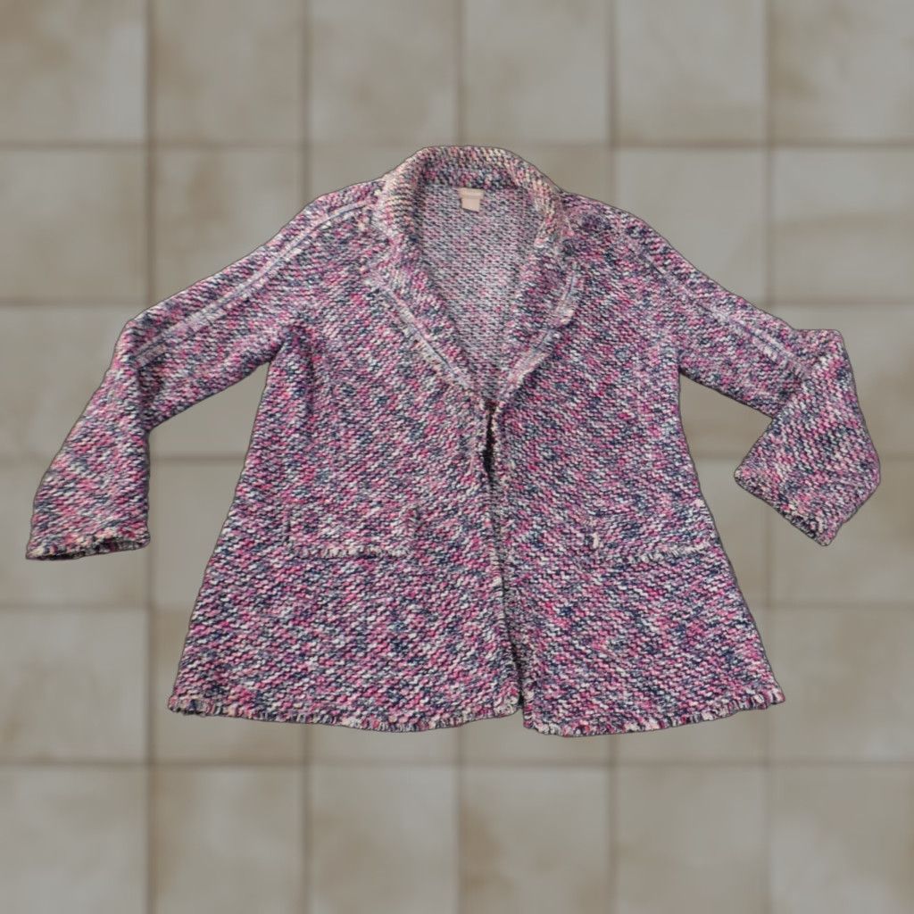 Vintage Chico's Purple Open Knit Blazer Jacket Women Regular Size 2 Geometric Pattern Long Sleeve Cotton Casual Size XS / US 0-2 / IT 36-38 - 1 Thumbnail